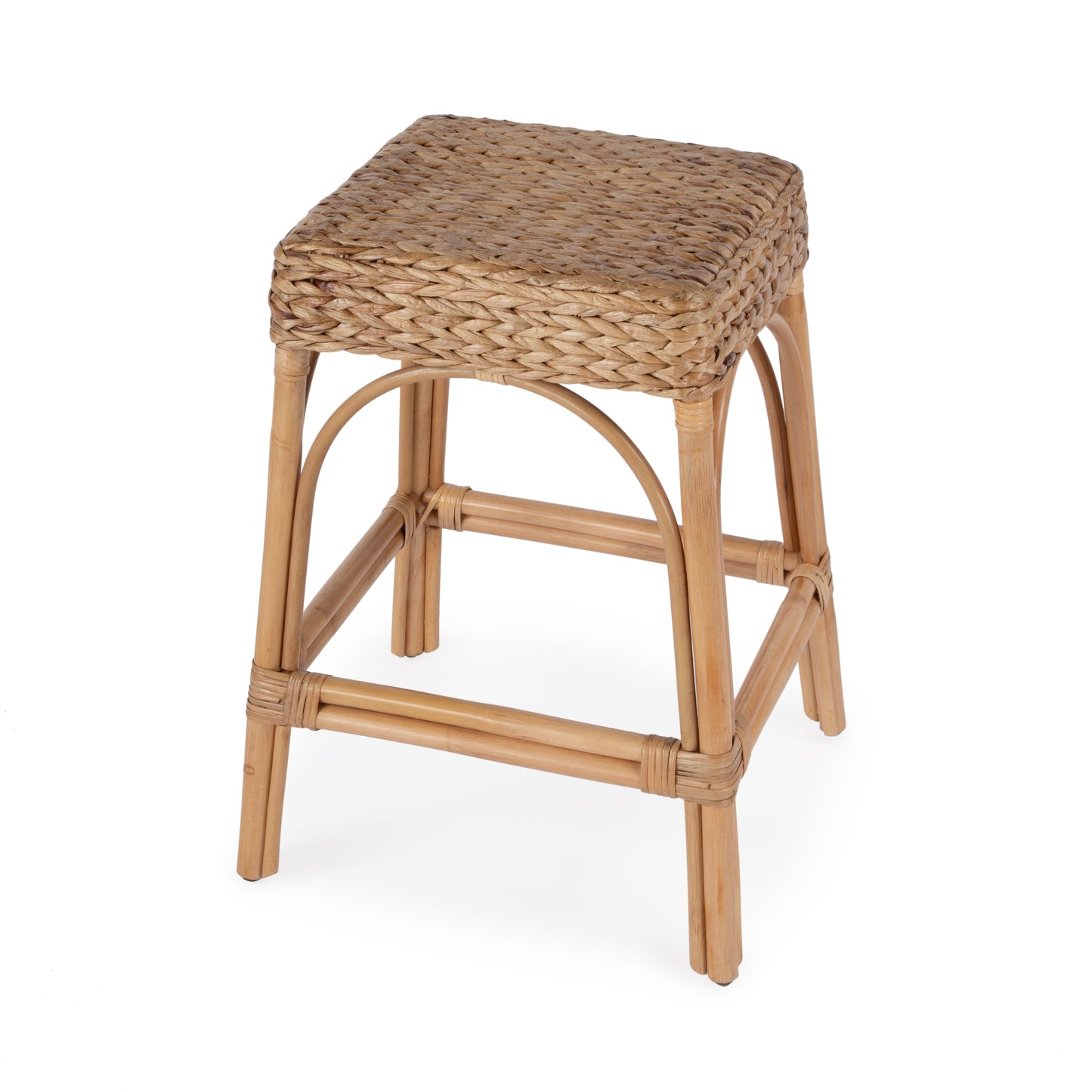 Robias 24.5" Rectangular Rattan and Water Hyacinth Counter Stool in Light Brown 5513440