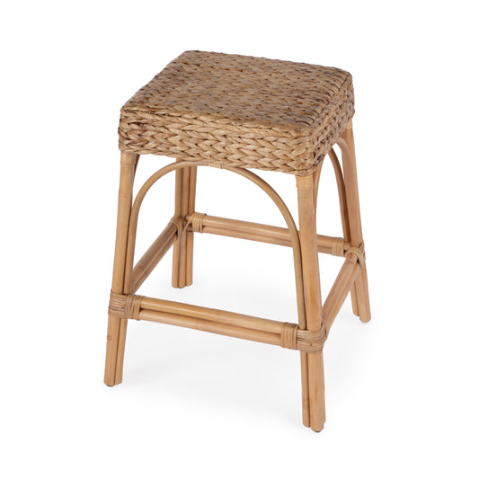 Robias 24.5" Rectangular Rattan and Water Hyacinth Counter Stool in Light Brown 5513440