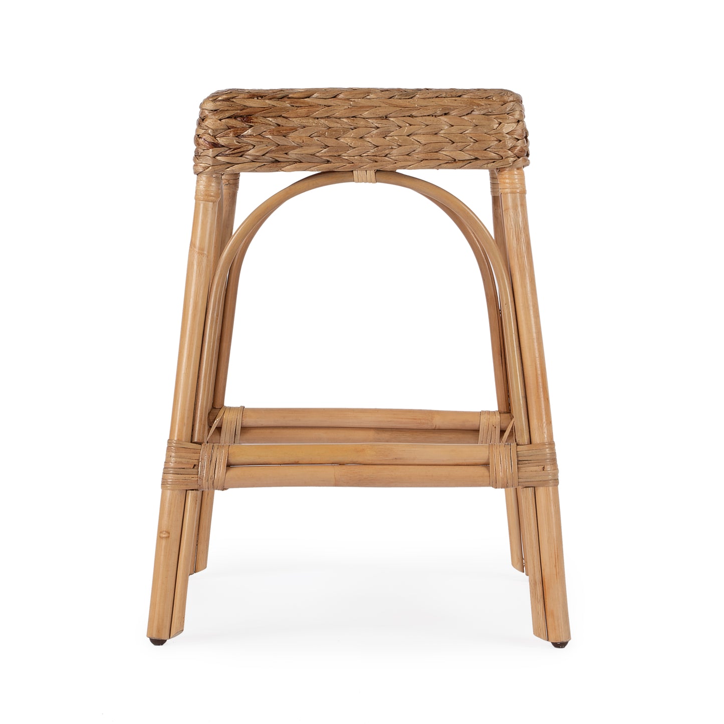Robias 24.5" Rectangular Rattan and Water Hyacinth Counter Stool in Light Brown 5513440