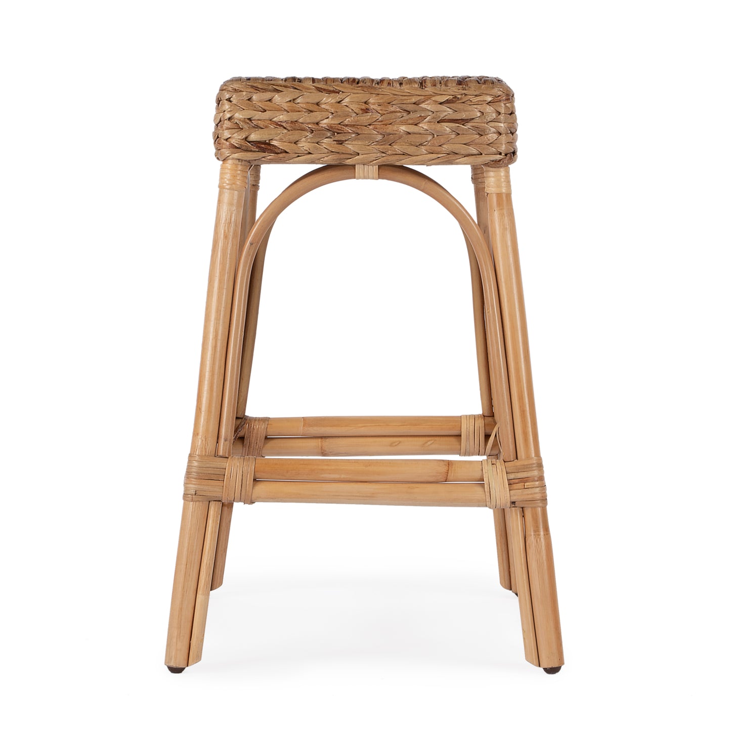 Robias 24.5" Rectangular Rattan and Water Hyacinth Counter Stool in Light Brown 5513440