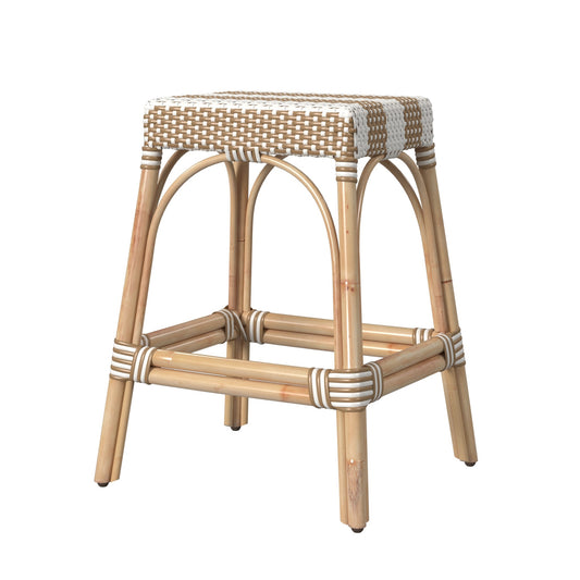 Butler Specialty Company Robias 24.5 in. Seat Height Rectangular Rattan Counter Stool, Tan and White Stripe