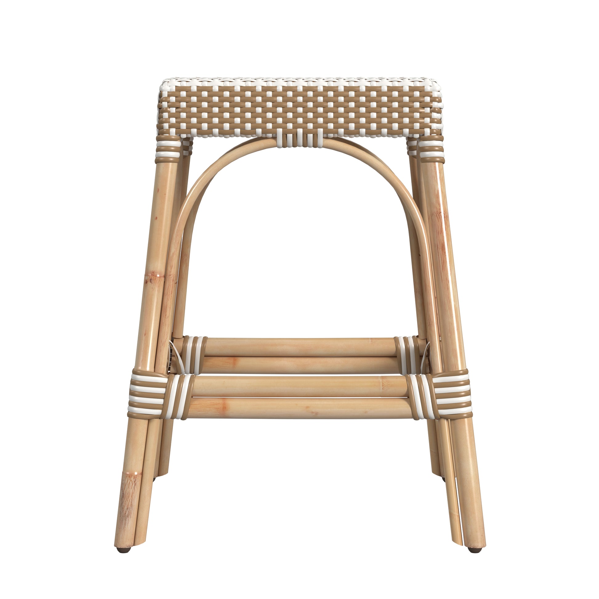 Butler Specialty Company Robias 24.5 in. Seat Height Rectangular Rattan Counter Stool, Tan and White Stripe