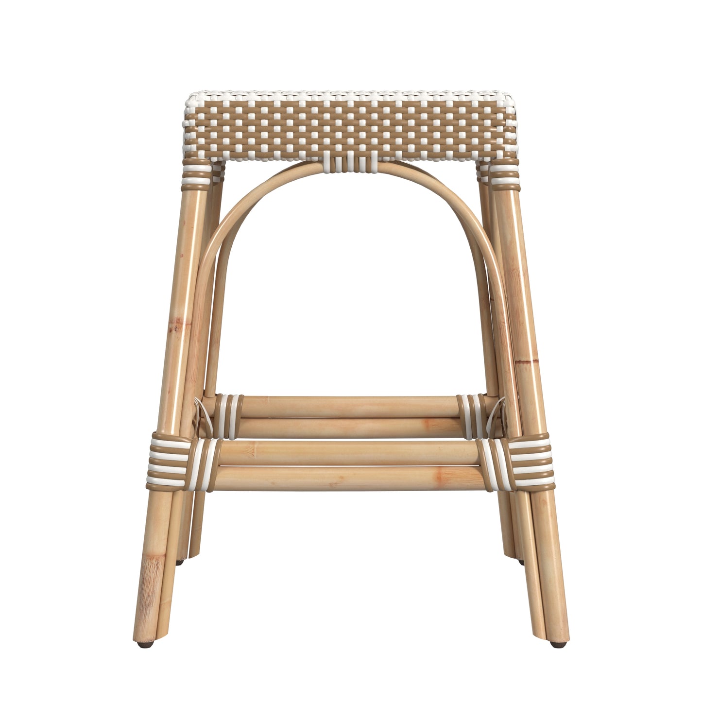 Butler Specialty Company Robias 24.5 in. Seat Height Rectangular Rattan Counter Stool, Tan and White Stripe
