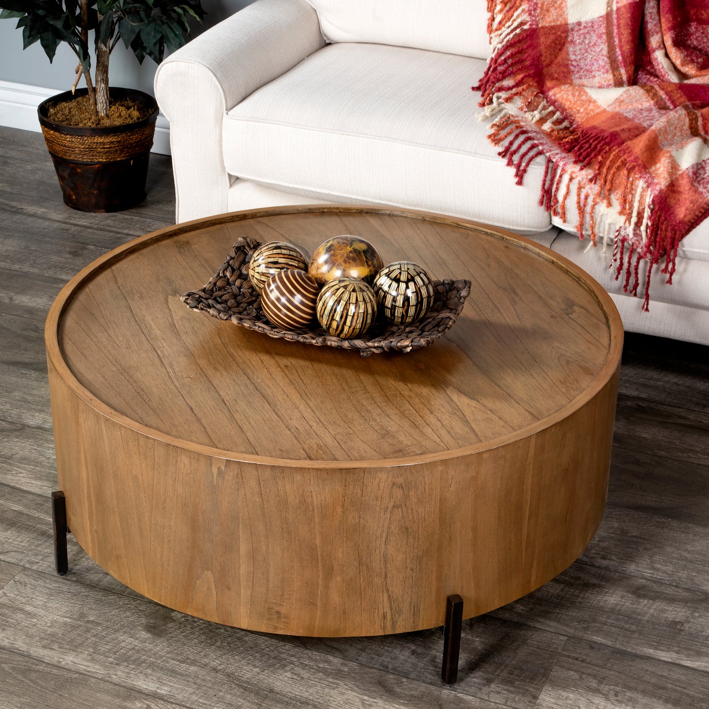 Butler Specialty Company Tori 40 in. W Round Wood Modern Coffee Table, Medium Brown