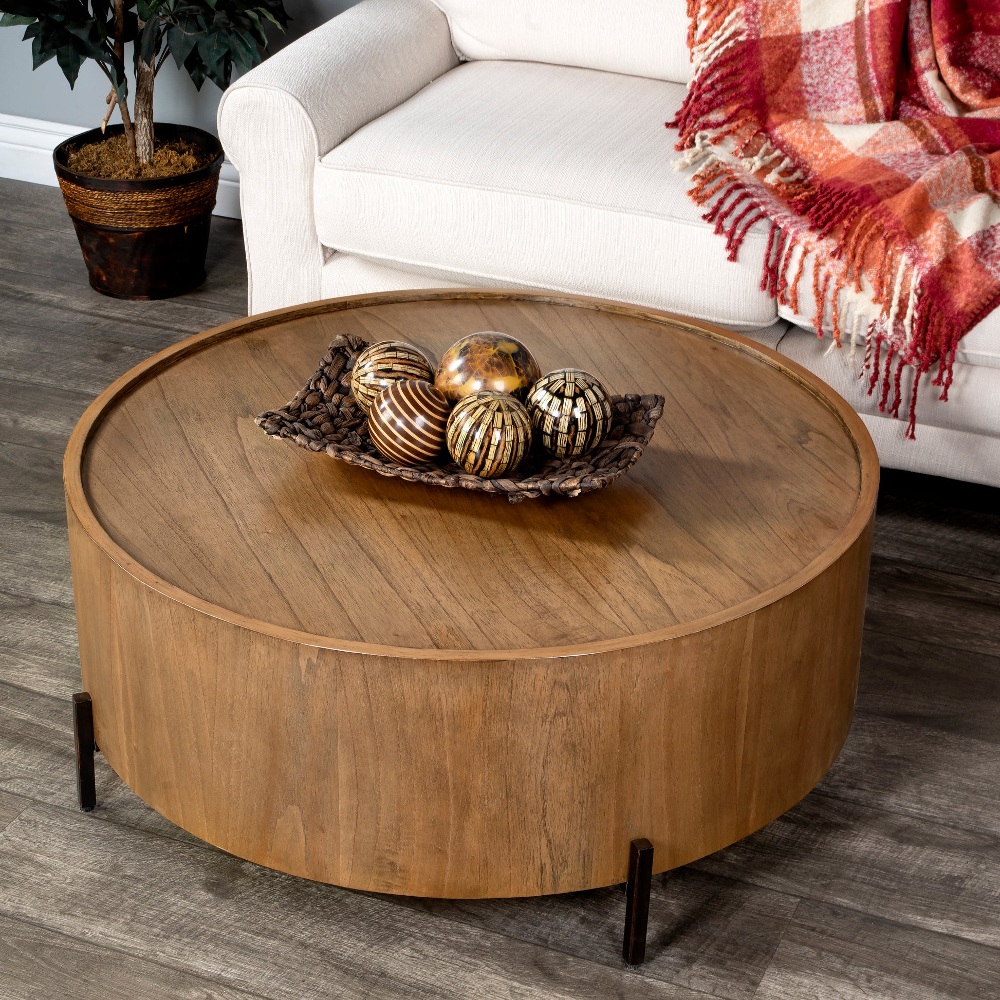 Butler Specialty Company Tori 40 in. W Round Wood Modern Coffee Table, Medium Brown