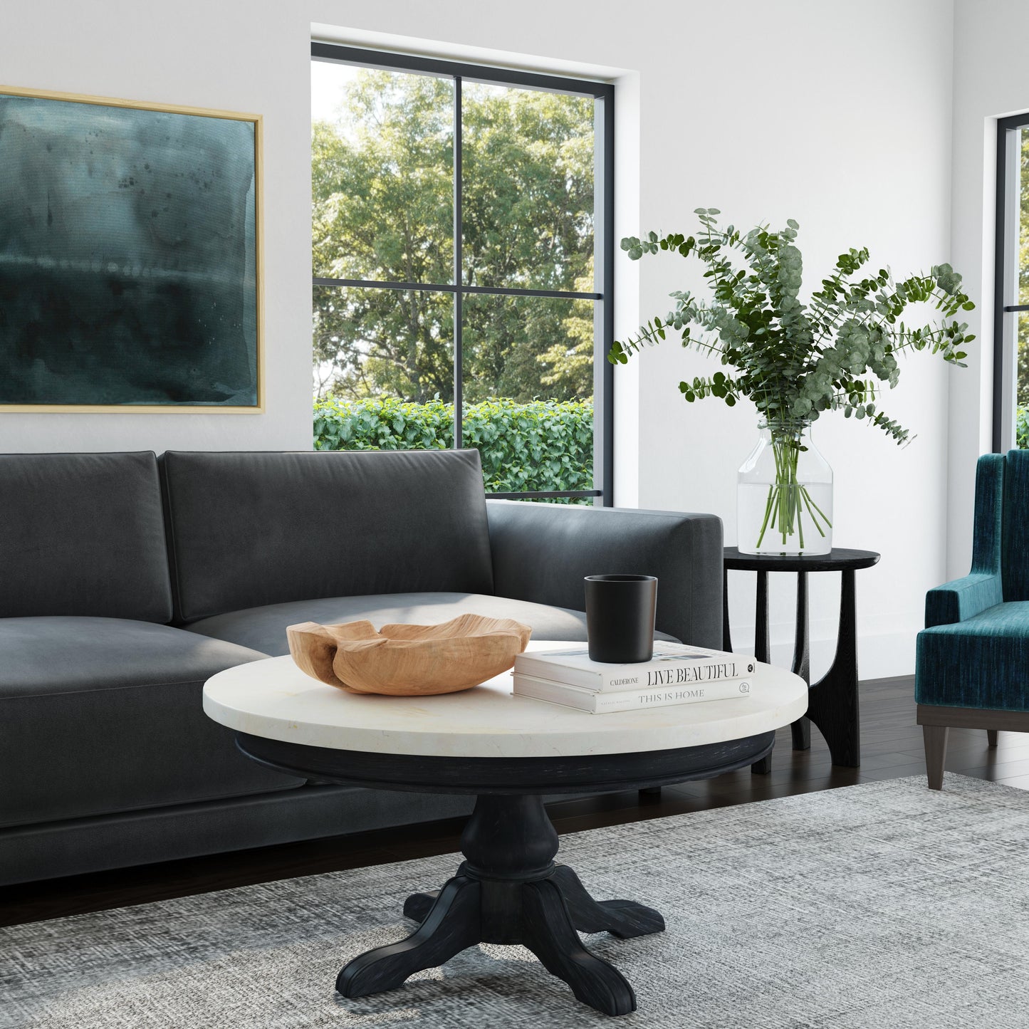 Danielle Marble Round Coffee Table in Black 5516432