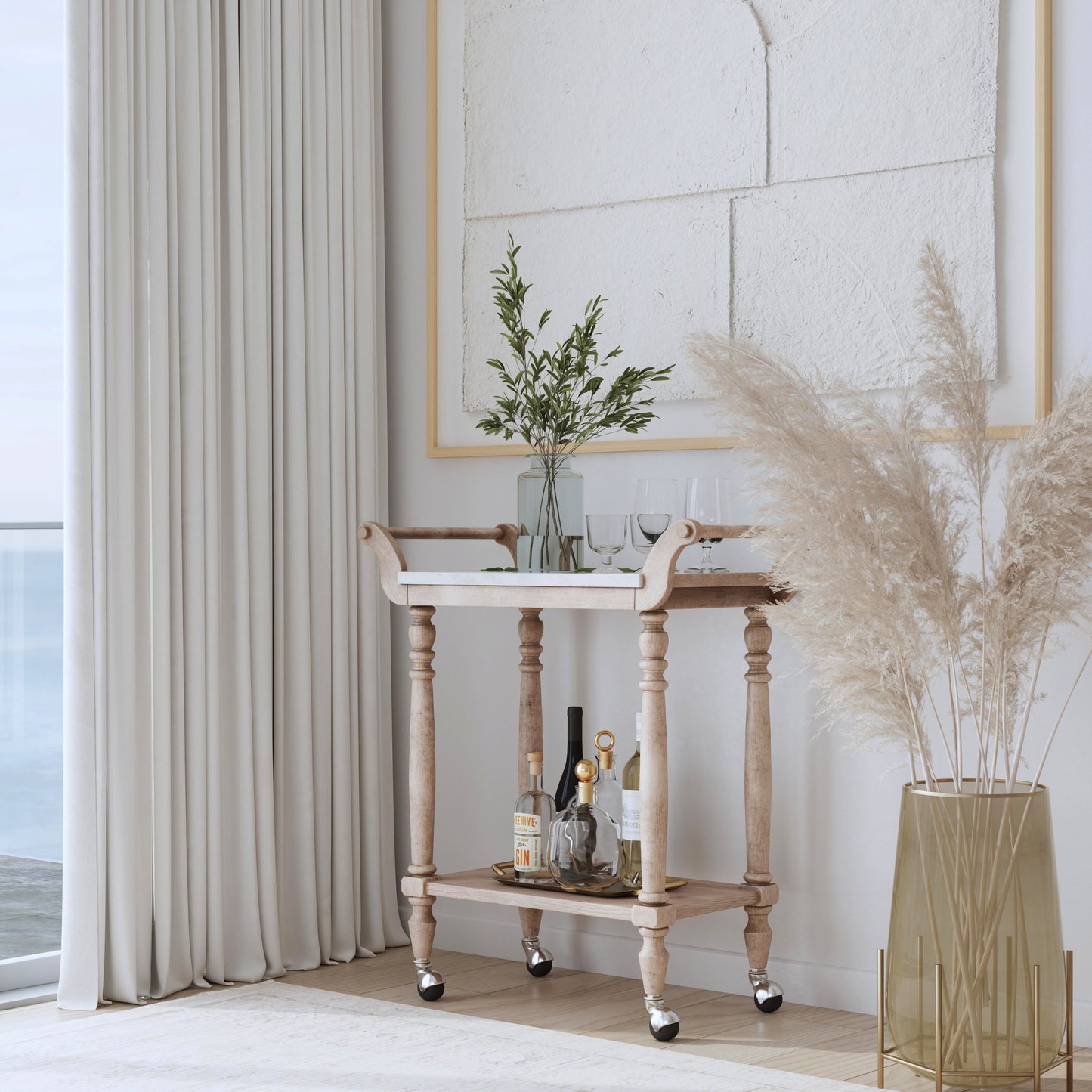 Danielle Marble Bar Cart in Tan/Beige 5518415