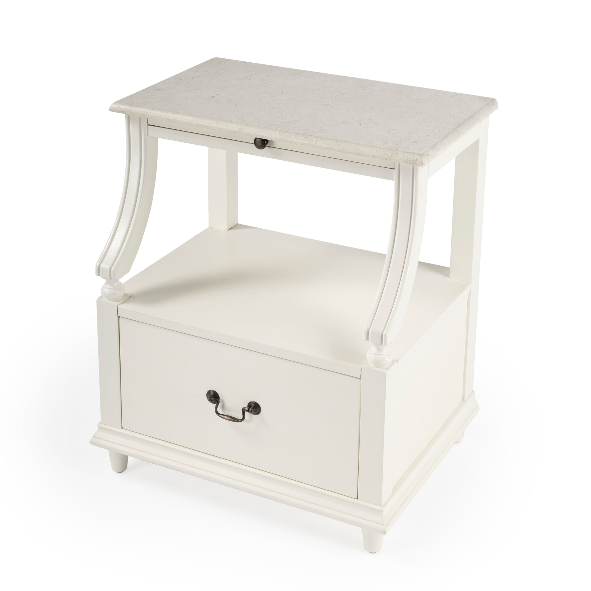 Butler Specialty Company Mabel 24 in. W Rectangular Marble and Wood 1 Drawer Nightstand with Top Open Shelf, White