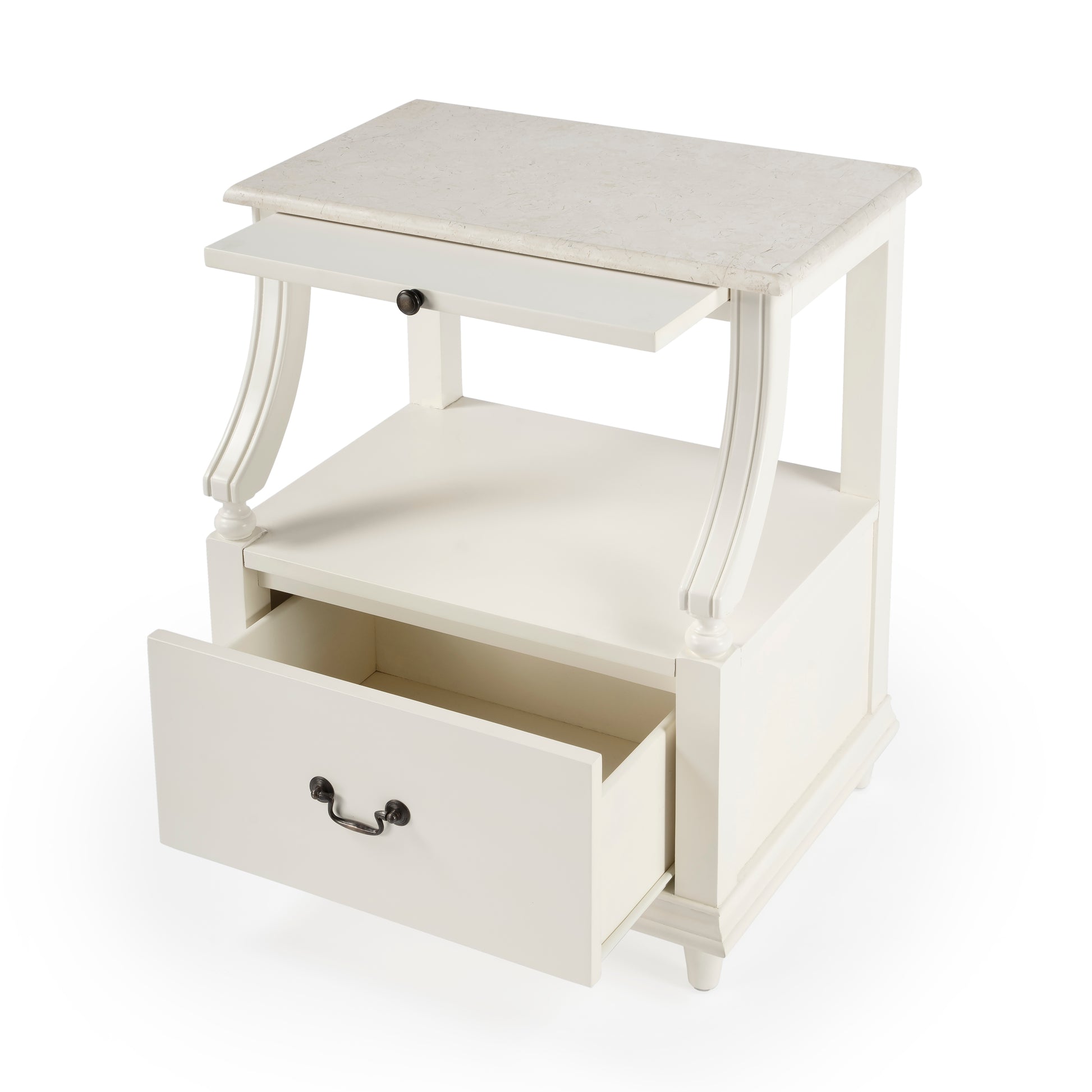 Butler Specialty Company Mabel 24 in. W Rectangular Marble and Wood 1 Drawer Nightstand with Top Open Shelf, White