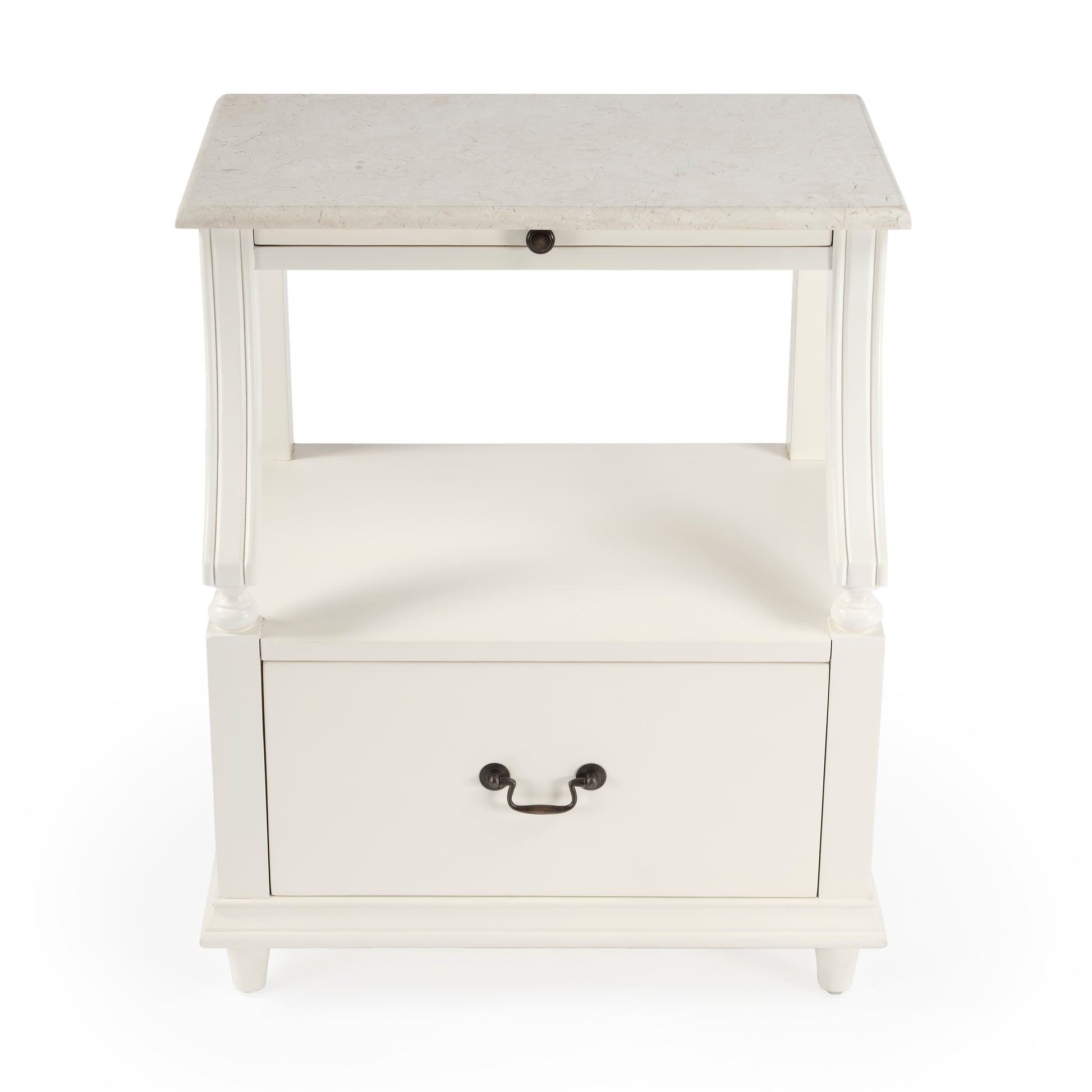 Butler Specialty Company Mabel 24 in. W Rectangular Marble and Wood 1 Drawer Nightstand with Top Open Shelf, White