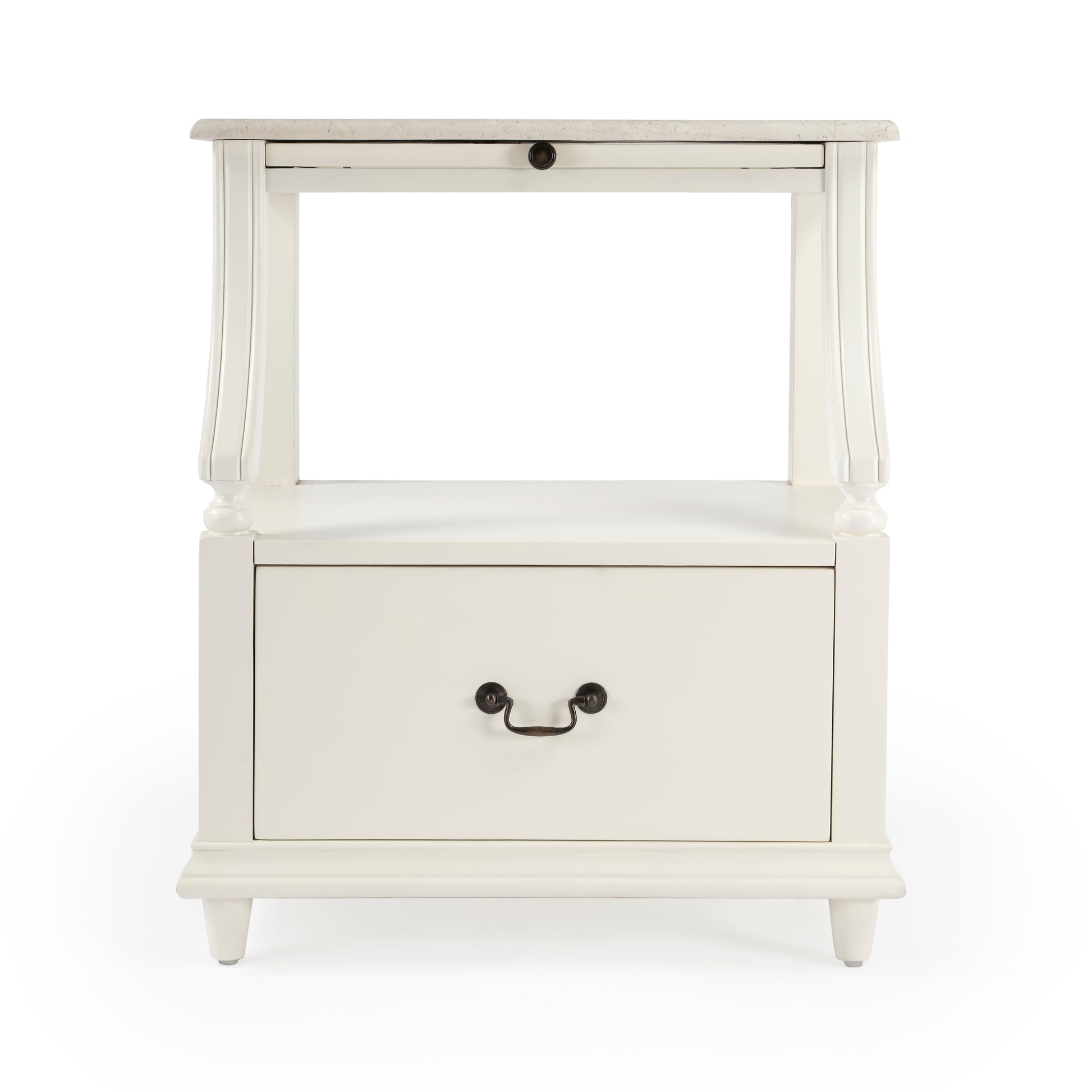 Butler Specialty Company Mabel 24 in. W Rectangular Marble and Wood 1 Drawer Nightstand with Top Open Shelf, White
