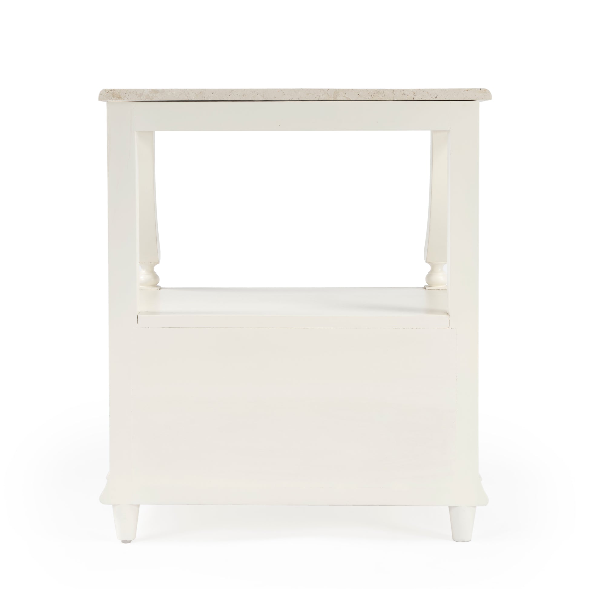 Butler Specialty Company Mabel 24 in. W Rectangular Marble and Wood 1 Drawer Nightstand with Top Open Shelf, White