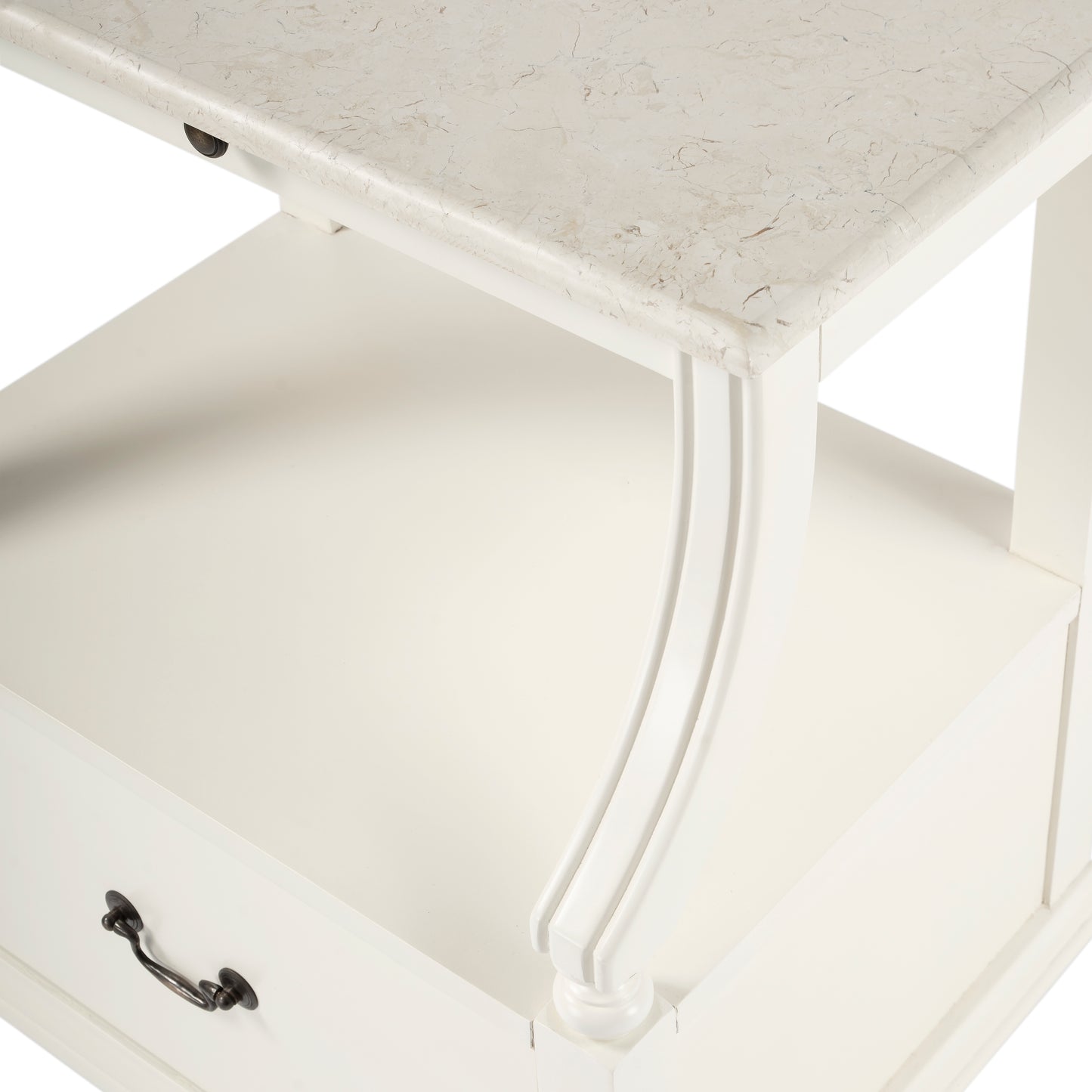 Butler Specialty Company Mabel 24 in. W Rectangular Marble and Wood 1 Drawer Nightstand with Top Open Shelf, White