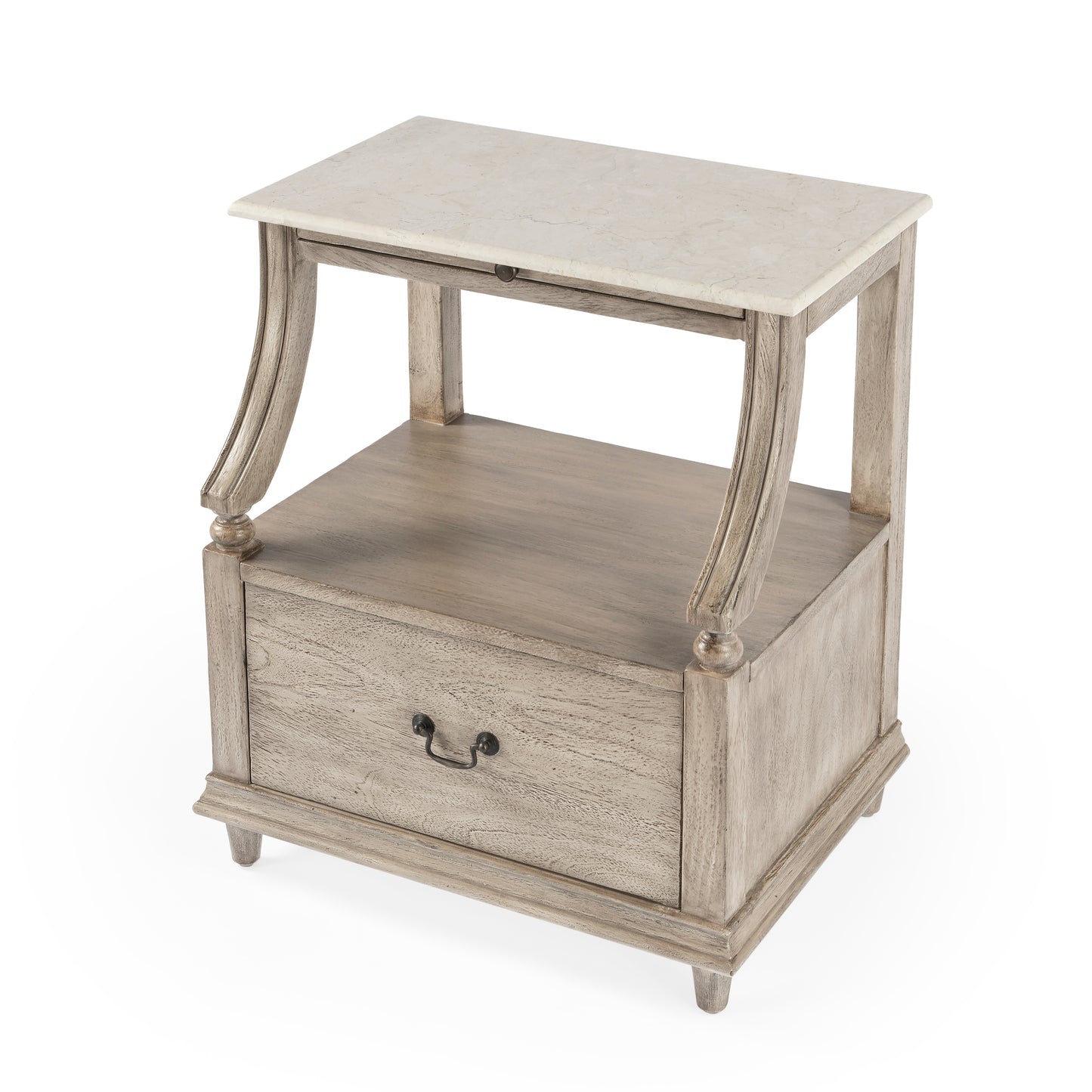 Butler Specialty Company Mabel 24 in. W Rectangular Marble and Wood 1 Drawer Nightstand with Top Open Shelf, Gray