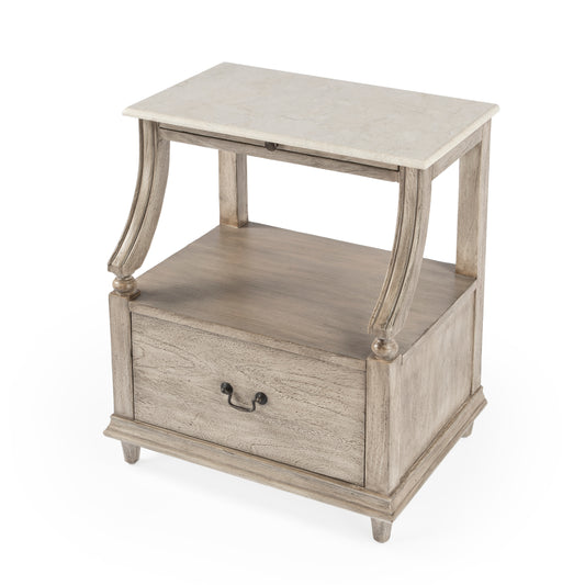 Butler Specialty Company Mabel 24 in. W Rectangular Marble and Wood 1 Drawer Nightstand with Top Open Shelf, Gray