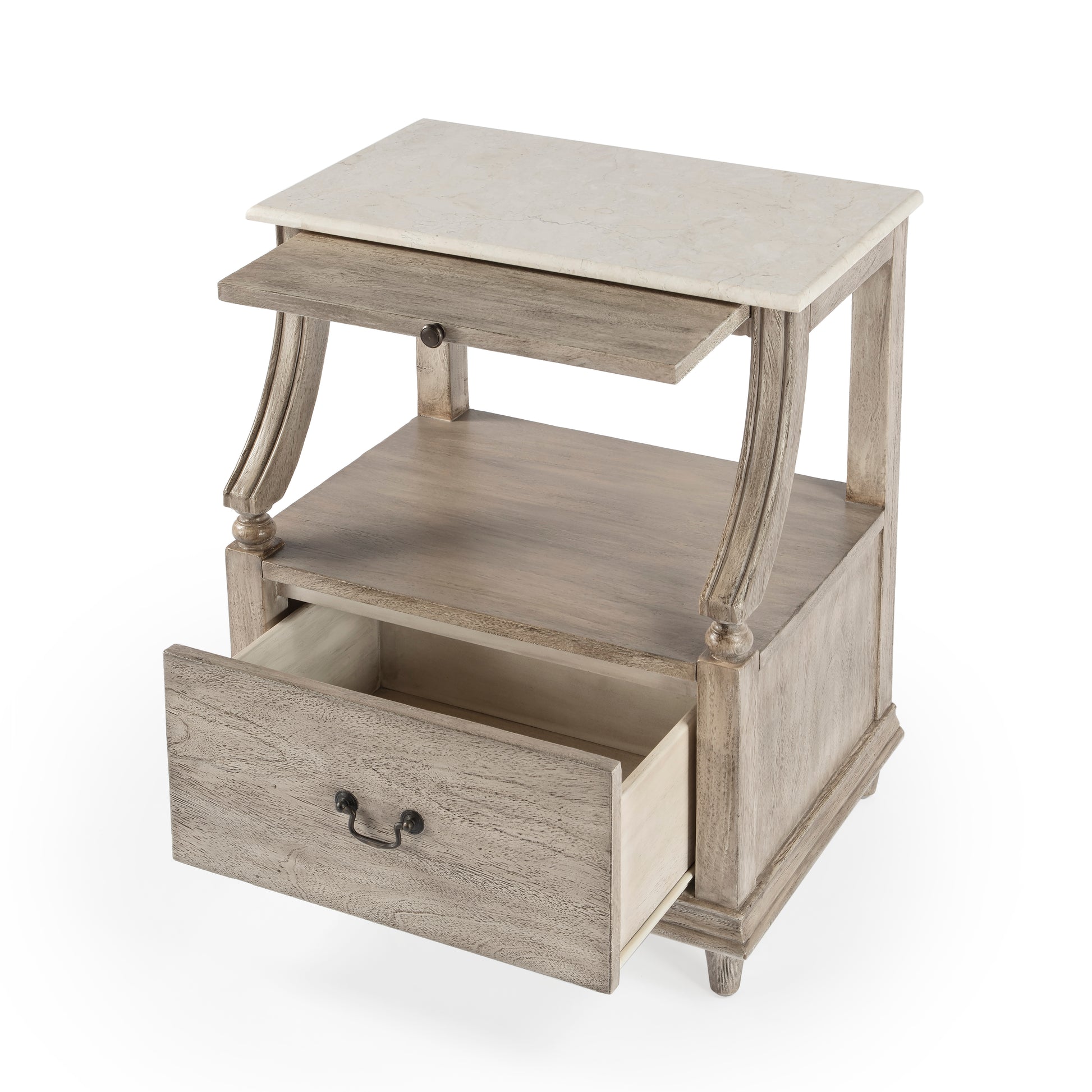 Butler Specialty Company Mabel 24 in. W Rectangular Marble and Wood 1 Drawer Nightstand with Top Open Shelf, Gray