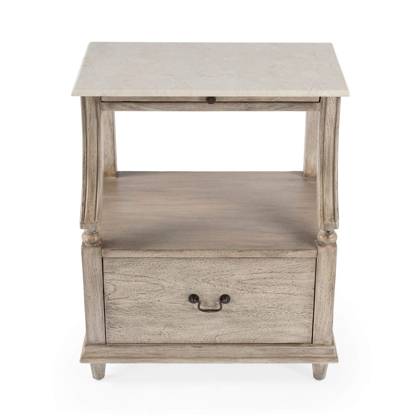 Butler Specialty Company Mabel 24 in. W Rectangular Marble and Wood 1 Drawer Nightstand with Top Open Shelf, Gray