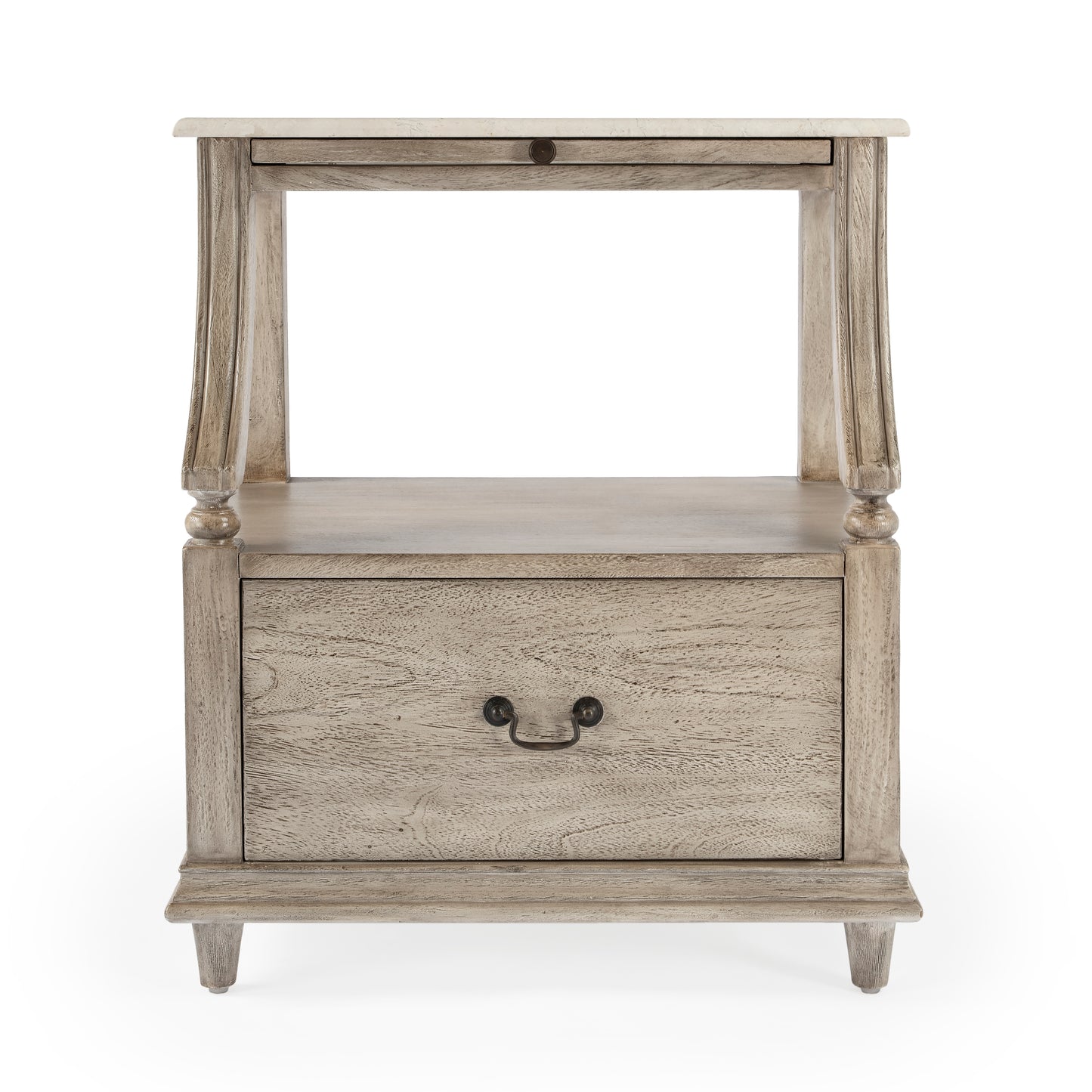 Butler Specialty Company Mabel 24 in. W Rectangular Marble and Wood 1 Drawer Nightstand with Top Open Shelf, Gray