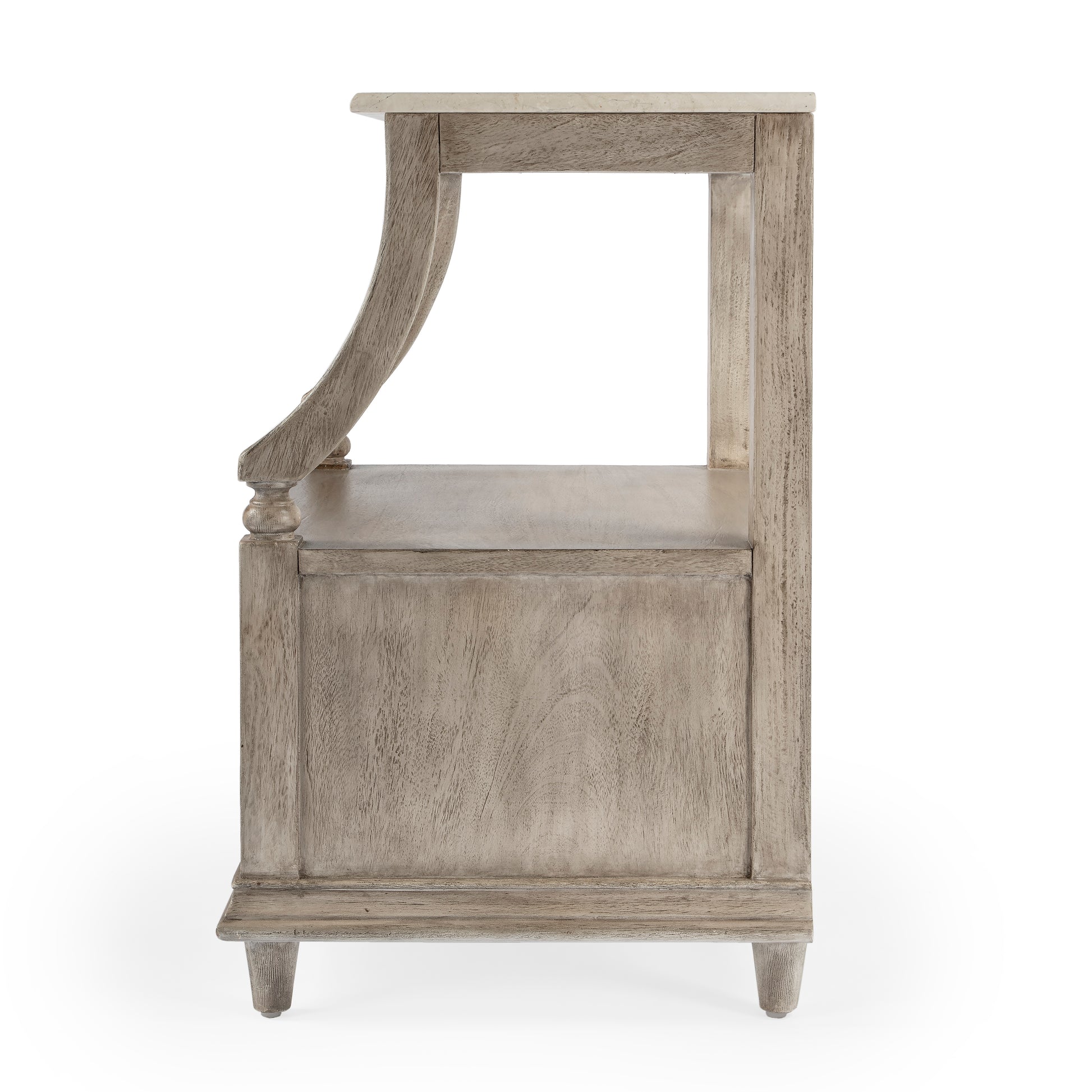 Butler Specialty Company Mabel 24 in. W Rectangular Marble and Wood 1 Drawer Nightstand with Top Open Shelf, Gray