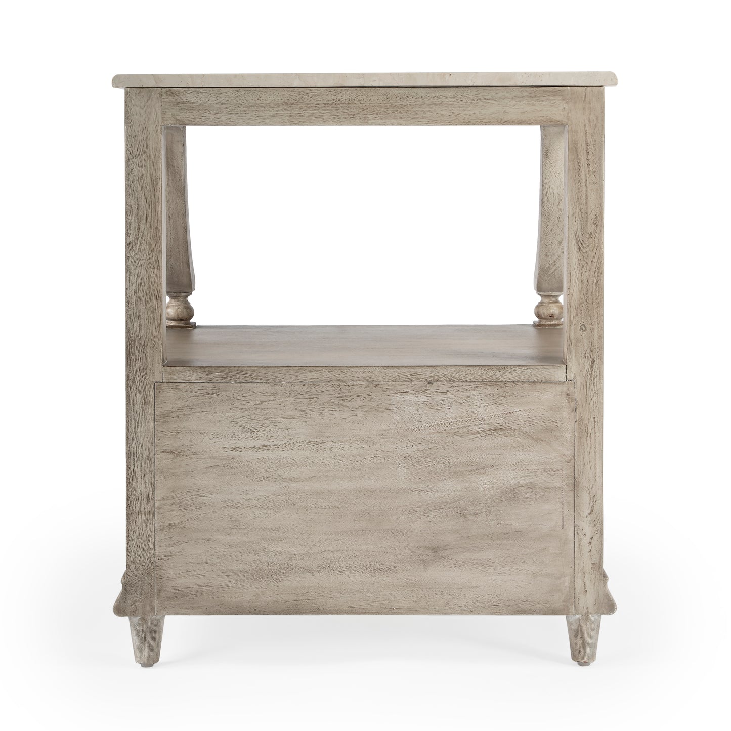 Butler Specialty Company Mabel 24 in. W Rectangular Marble and Wood 1 Drawer Nightstand with Top Open Shelf, Gray