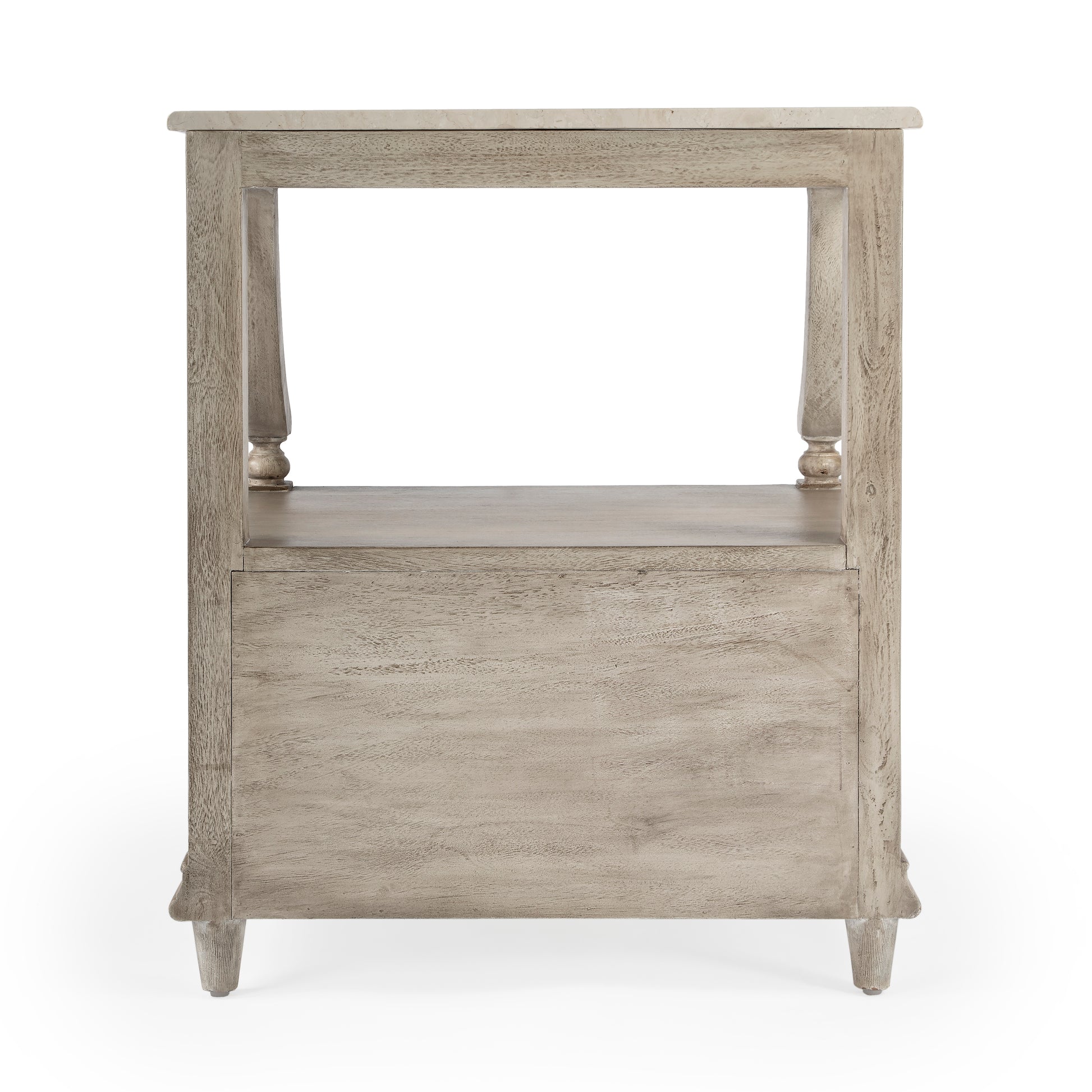 Butler Specialty Company Mabel 24 in. W Rectangular Marble and Wood 1 Drawer Nightstand with Top Open Shelf, Gray