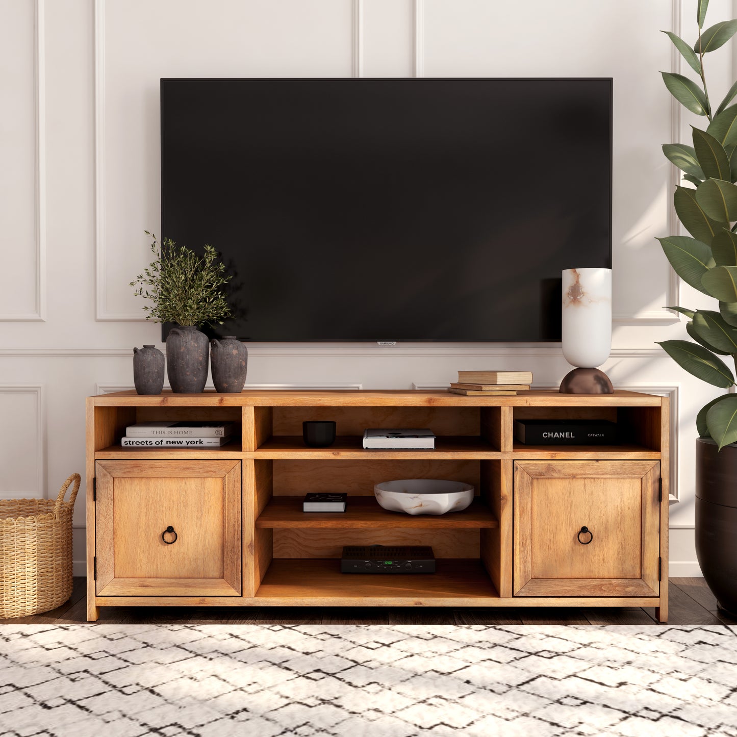 Lark Wood 65" TV Stand with Storage in Light Brown 5524312