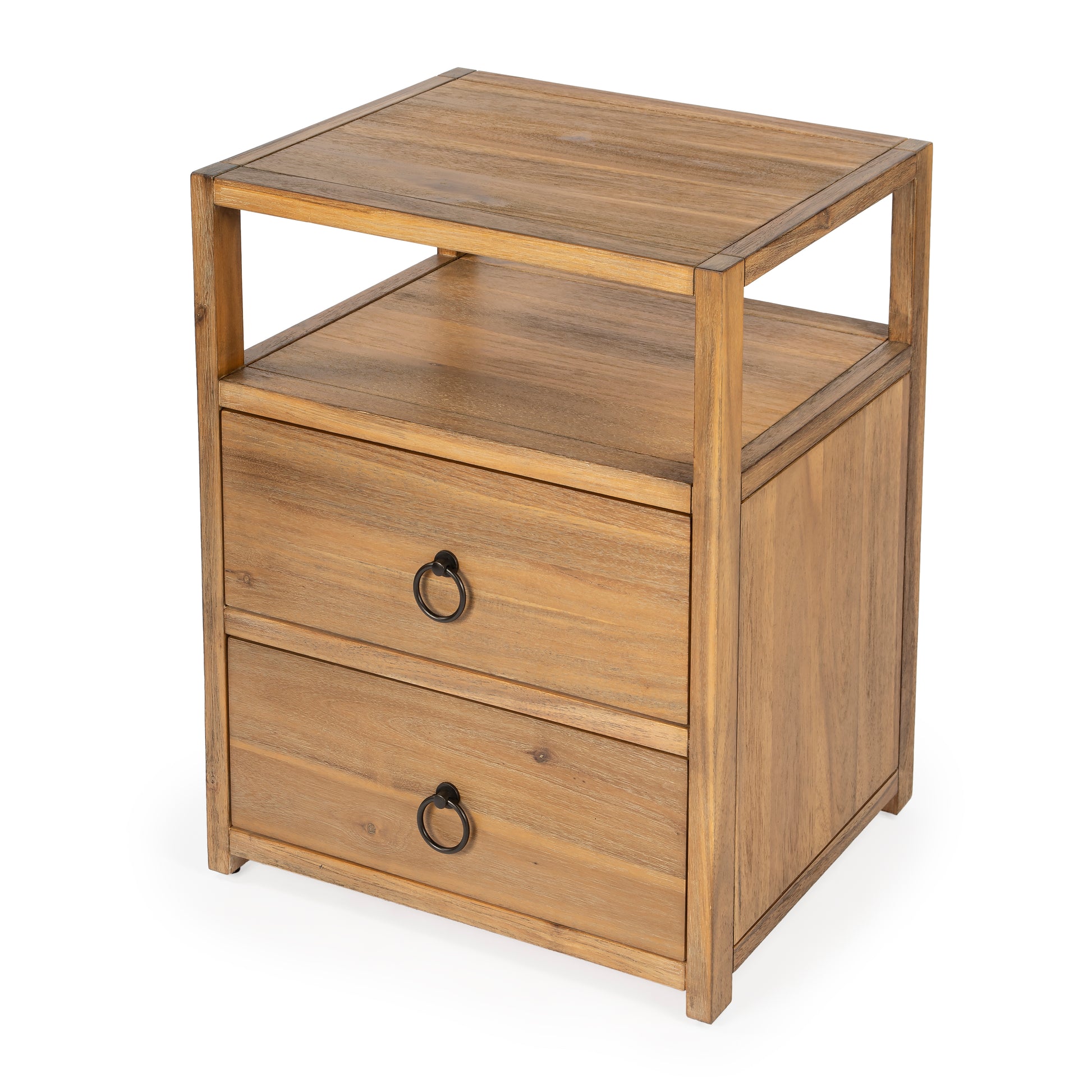 Butler Specialty Company Lark 21 in. W Wood 2 Drawer Nightstand with Open Storage Shelf, Light Brown