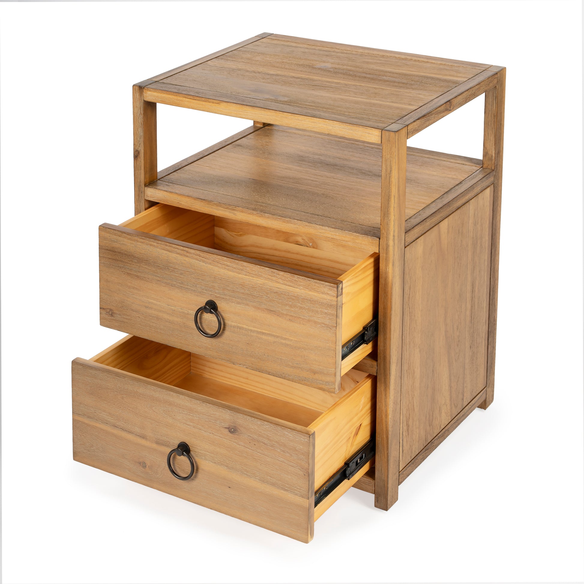 Butler Specialty Company Lark 21 in. W Wood 2 Drawer Nightstand with Open Storage Shelf, Light Brown