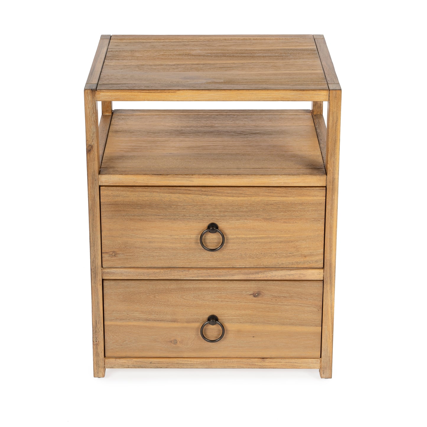 Butler Specialty Company Lark 21 in. W Wood 2 Drawer Nightstand with Open Storage Shelf, Light Brown