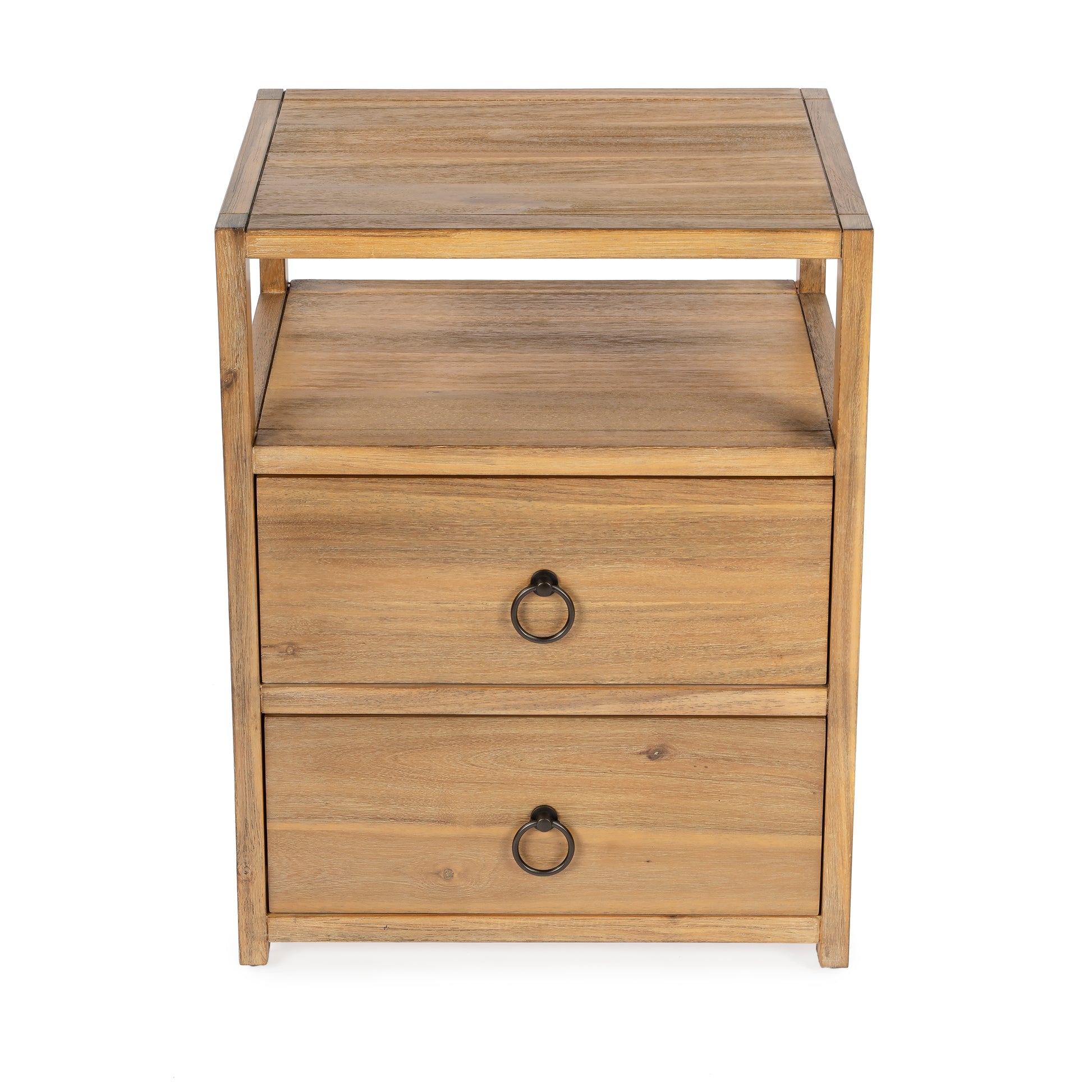 Butler Specialty Company Lark 21 in. W Wood 2 Drawer Nightstand with Open Storage Shelf, Light Brown