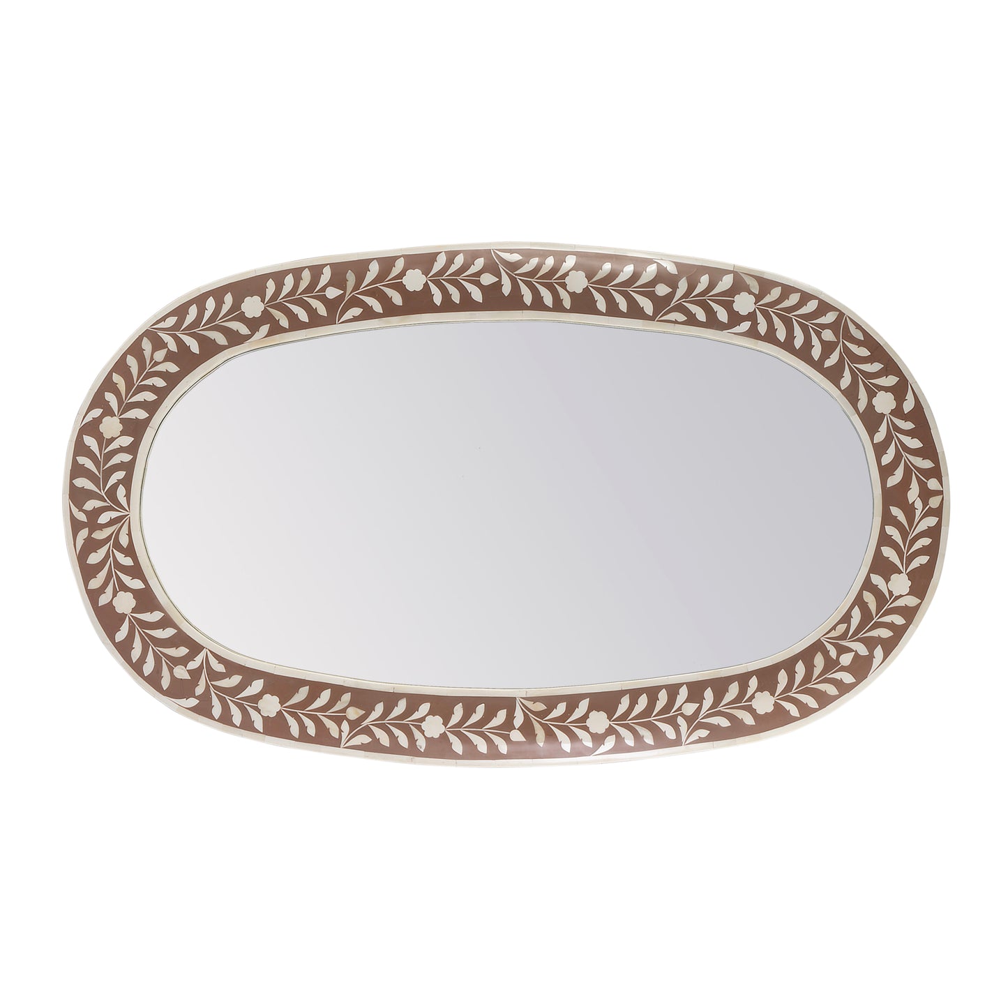 Butler Specialty Company Trubadur 40"W x 24"H Oval Bone Inlay Horizonal or Vertical Decorative Wall Mirror, Brown, White