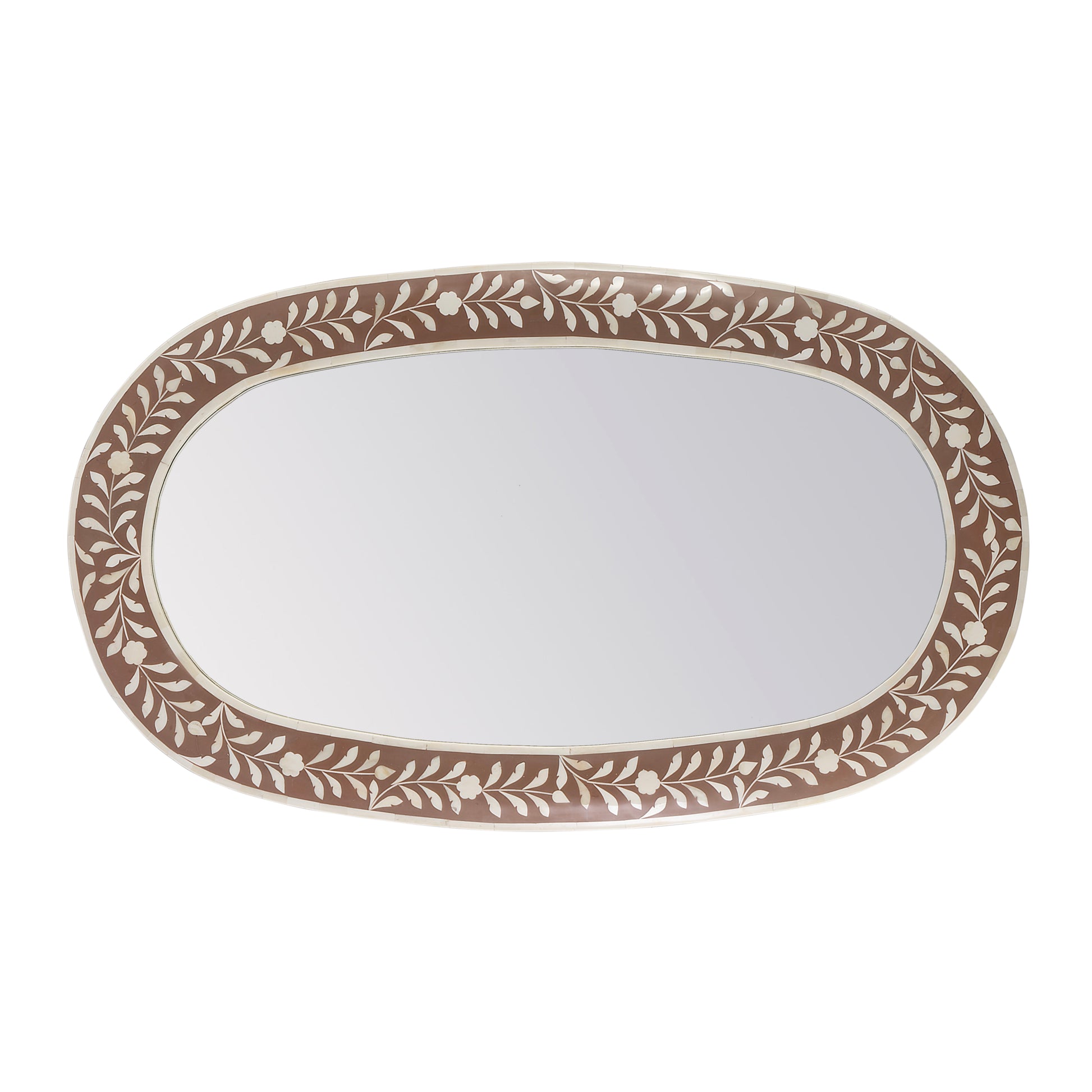 Butler Specialty Company Trubadur 40"W x 24"H Oval Bone Inlay Horizonal or Vertical Decorative Wall Mirror, Brown, White