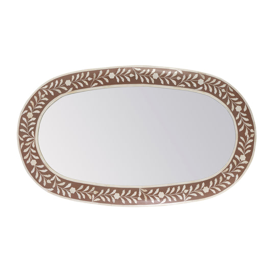 Butler Specialty Company Trubadur 40"W x 24"H Oval Bone Inlay Horizonal or Vertical Decorative Wall Mirror, Brown, White