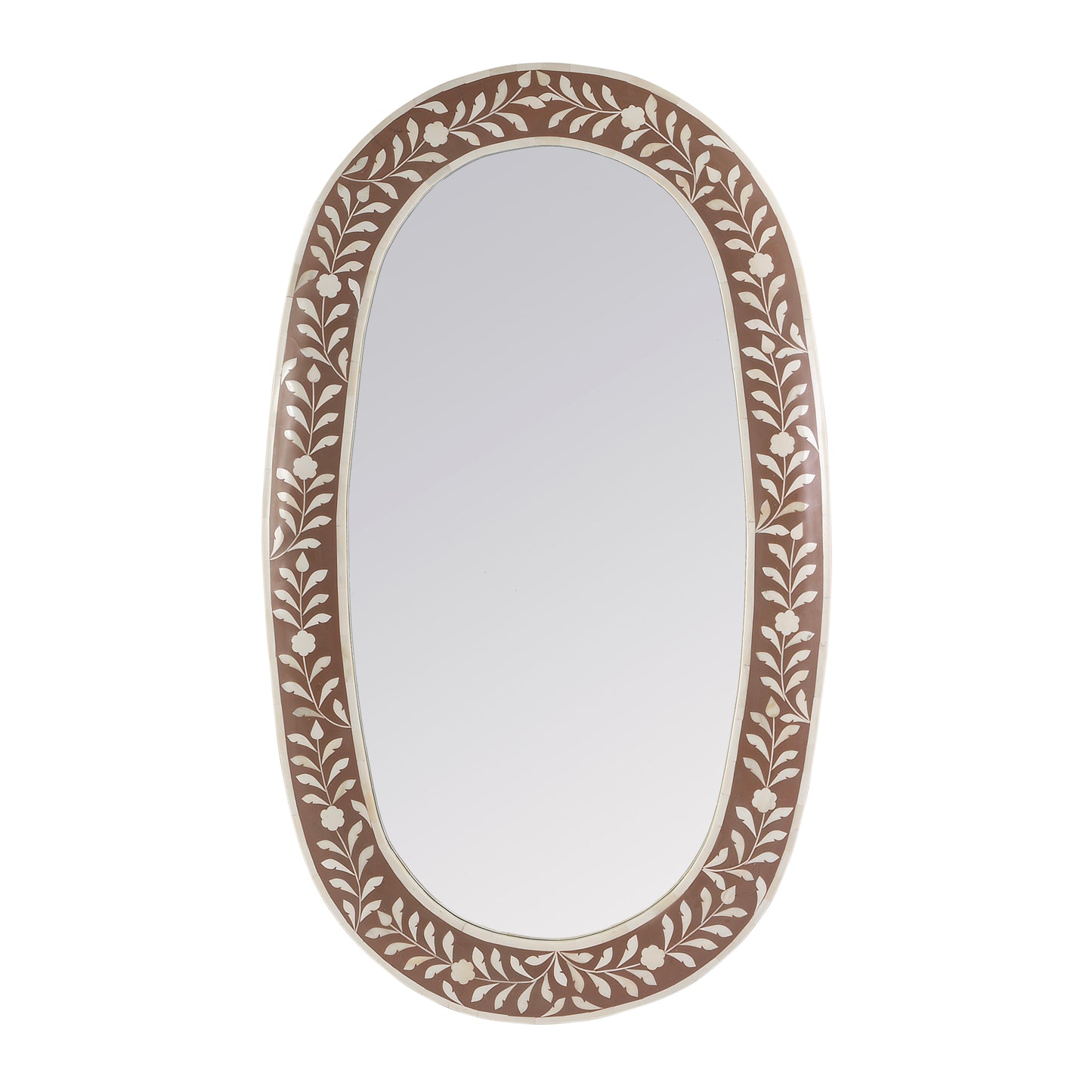 Butler Specialty Company Trubadur 40"W x 24"H Oval Bone Inlay Horizonal or Vertical Decorative Wall Mirror, Brown, White