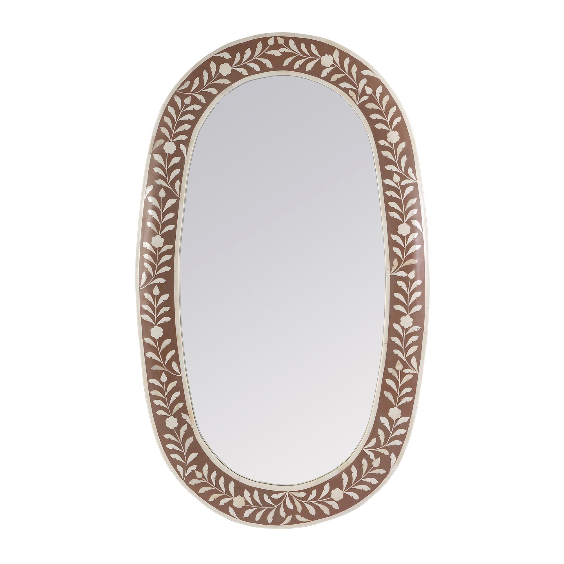 Butler Specialty Company Trubadur 40"W x 24"H Oval Bone Inlay Horizonal or Vertical Decorative Wall Mirror, Brown, White