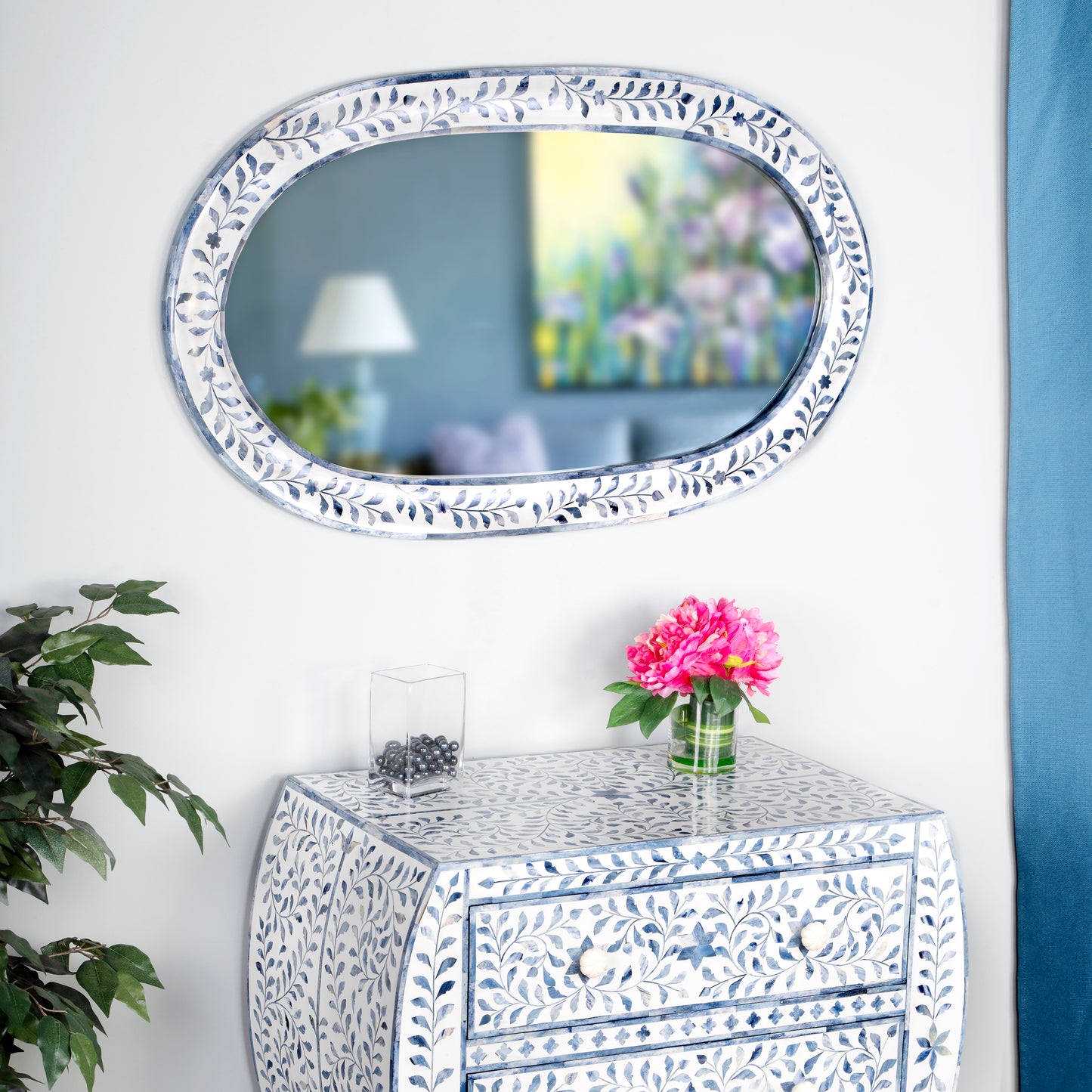 Trubadur Bone Inlay Wall Mirrored in White and Blue  5528417