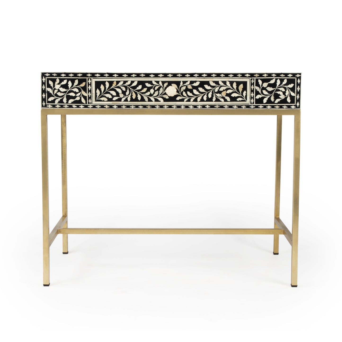 Butler Specialty Company Perilla  36 in. W Rectangular Bone Inlay 1 Drawer Traditional Writing Desk, Black and White, Gold