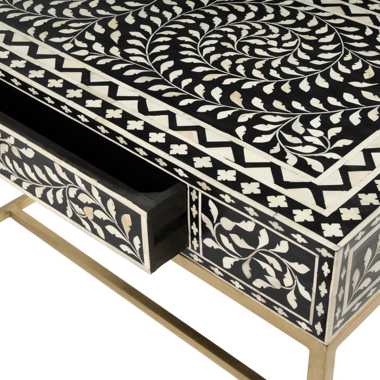 Butler Specialty Company Perilla  36 in. W Rectangular Bone Inlay 1 Drawer Traditional Writing Desk, Black and White, Gold