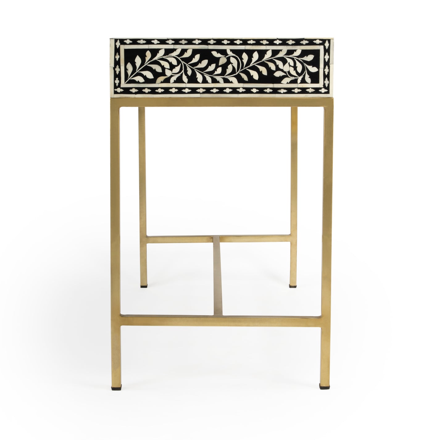 Butler Specialty Company Perilla  36 in. W Rectangular Bone Inlay 1 Drawer Traditional Writing Desk, Black and White, Gold