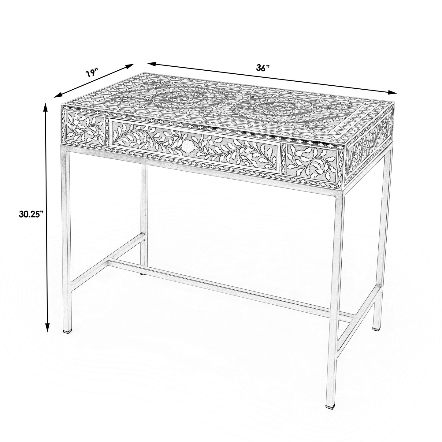 Butler Specialty Company Perilla  36 in. W Rectangular Bone Inlay 1 Drawer Traditional Writing Desk, Black and White, Gold