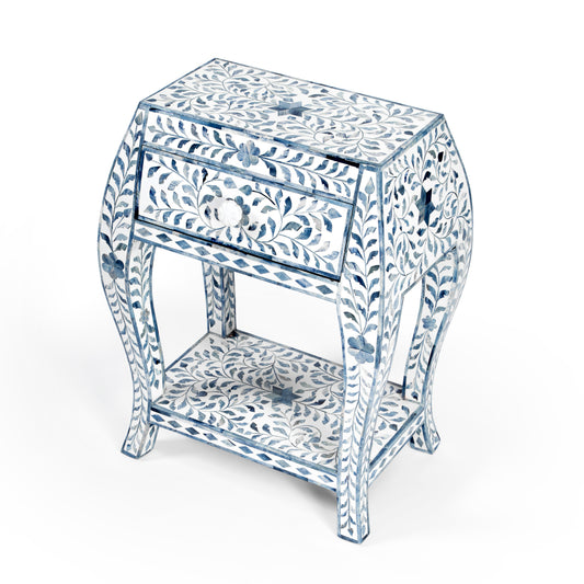 Trubadur and Bone Inlay Side Table in White and Blue 5530417
