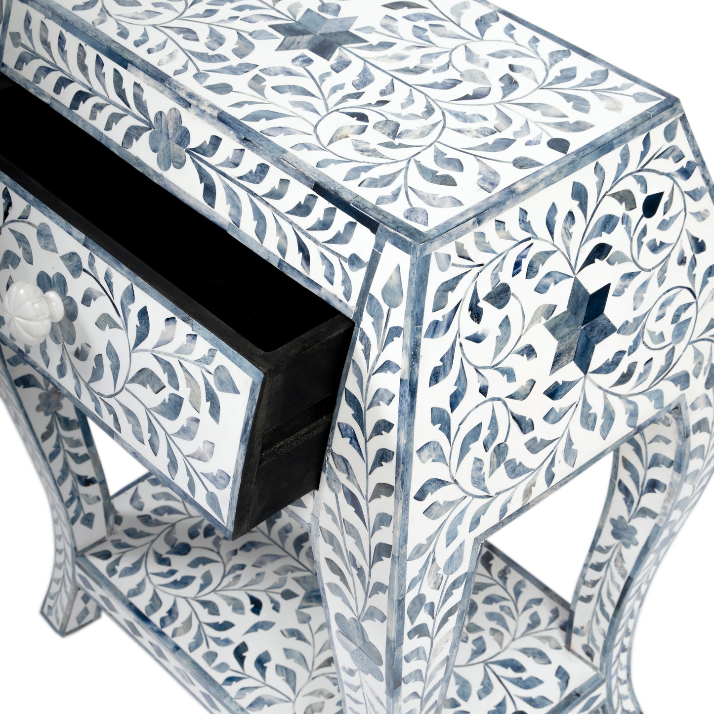 Trubadur and Bone Inlay Side Table in White and Blue 5530417
