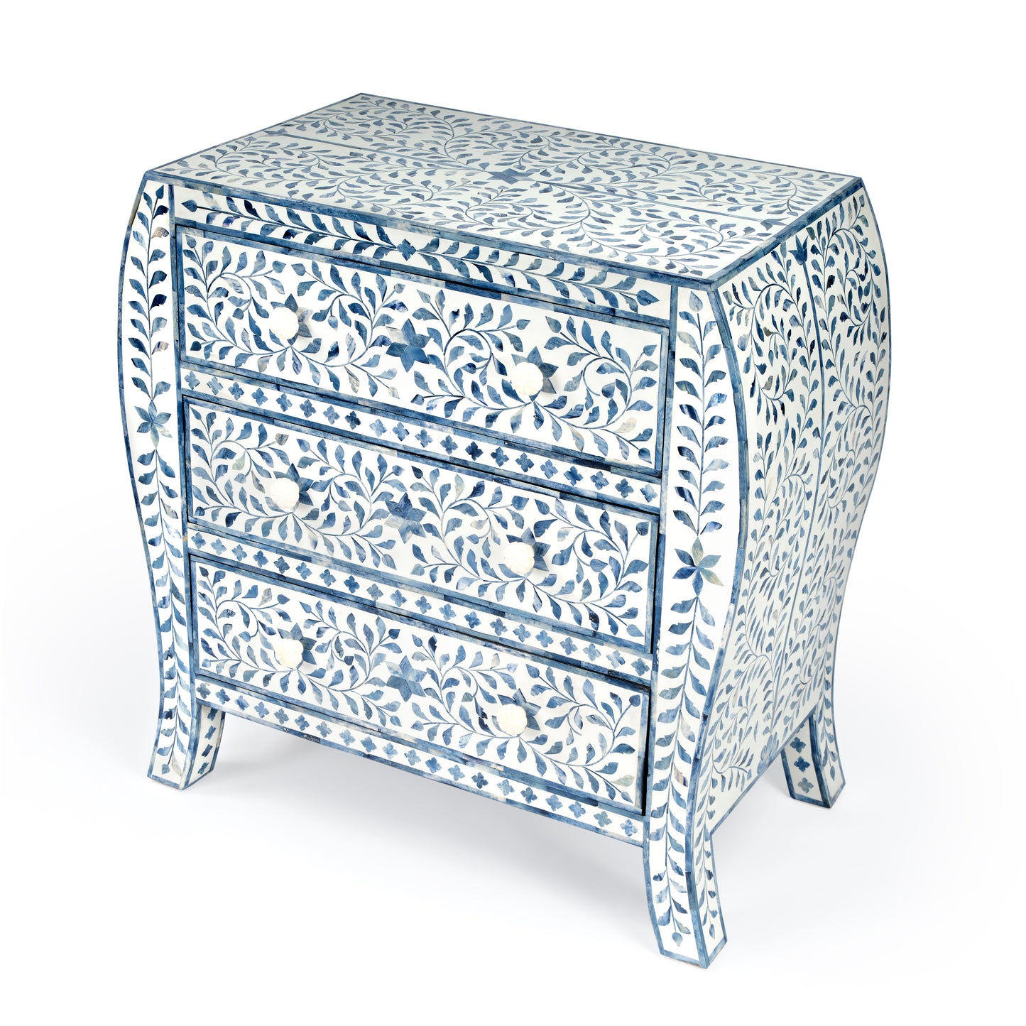 Trubadur and Bone Inlay 3 Drawer Chest in White and Blue  5531417