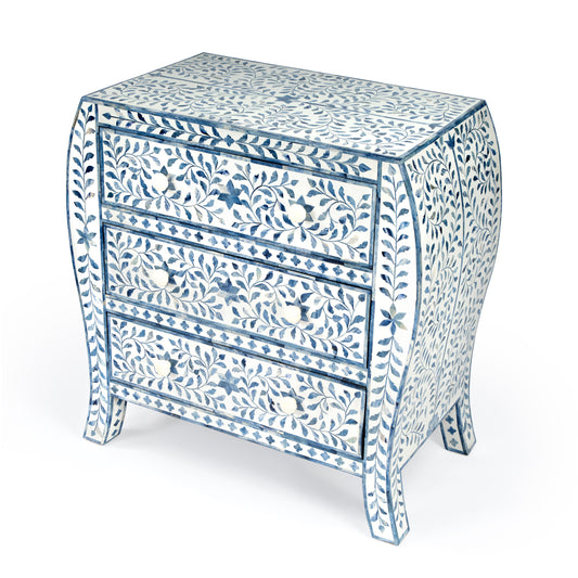 Butler Specialty Company Trubadur 32 in. W Rectangular Bone Inlay 3 Drawer Traditional Accent Chest, White and Blue