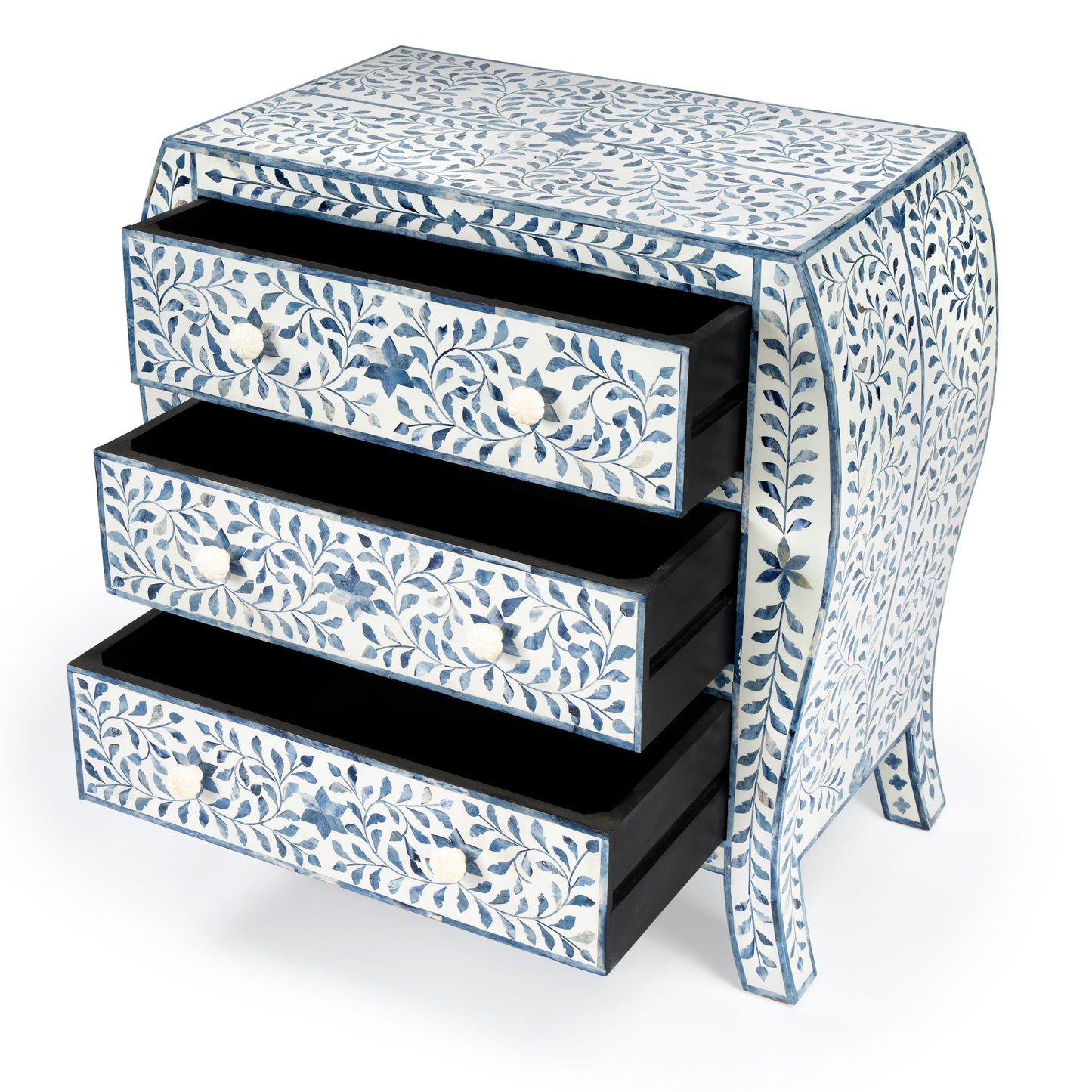Trubadur and Bone Inlay 3 Drawer Chest in White and Blue  5531417