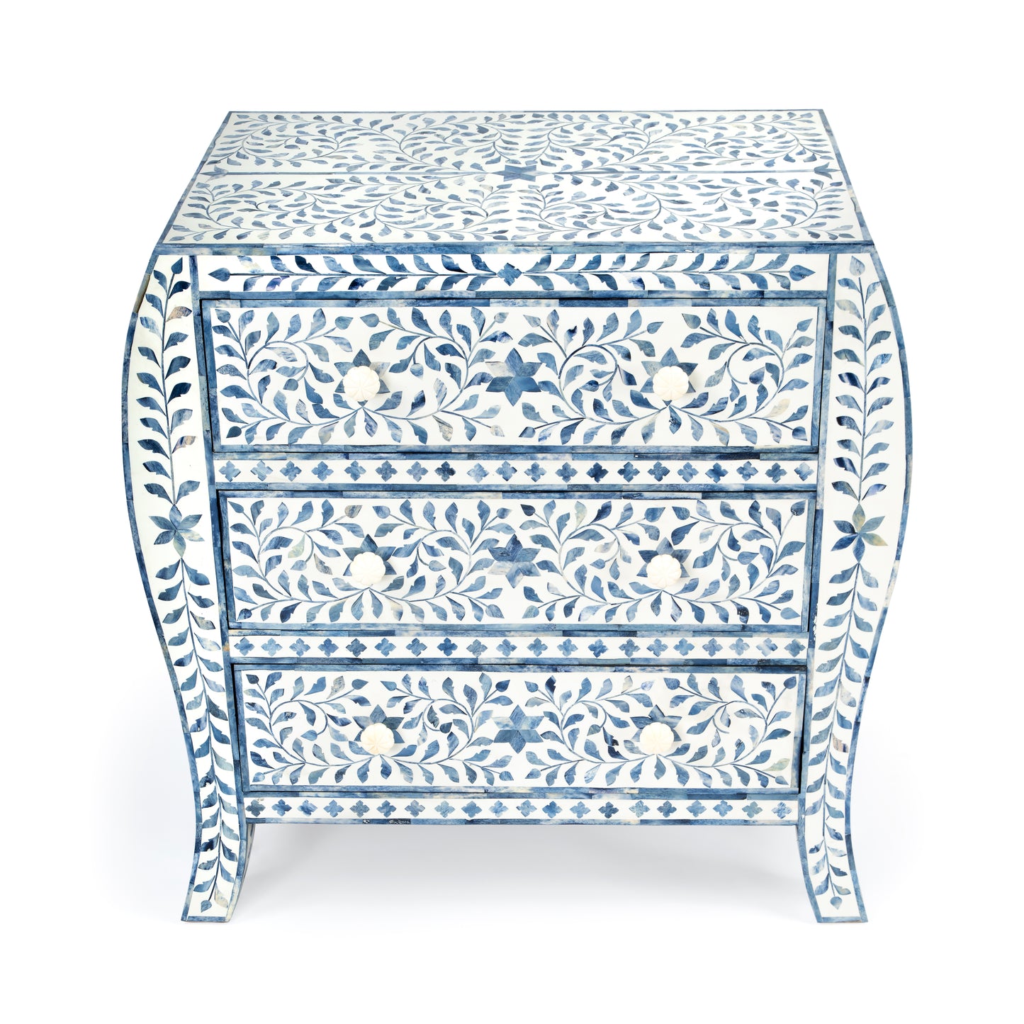 Butler Specialty Company Trubadur 32 in. W Rectangular Bone Inlay 3 Drawer Traditional Accent Chest, White and Blue