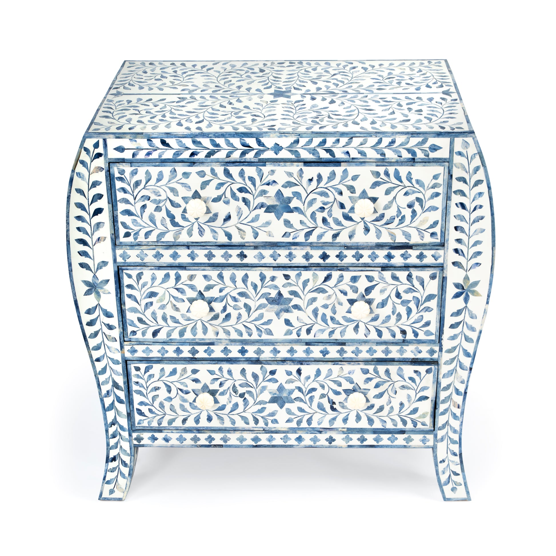Butler Specialty Company Trubadur 32 in. W Rectangular Bone Inlay 3 Drawer Traditional Accent Chest, White and Blue