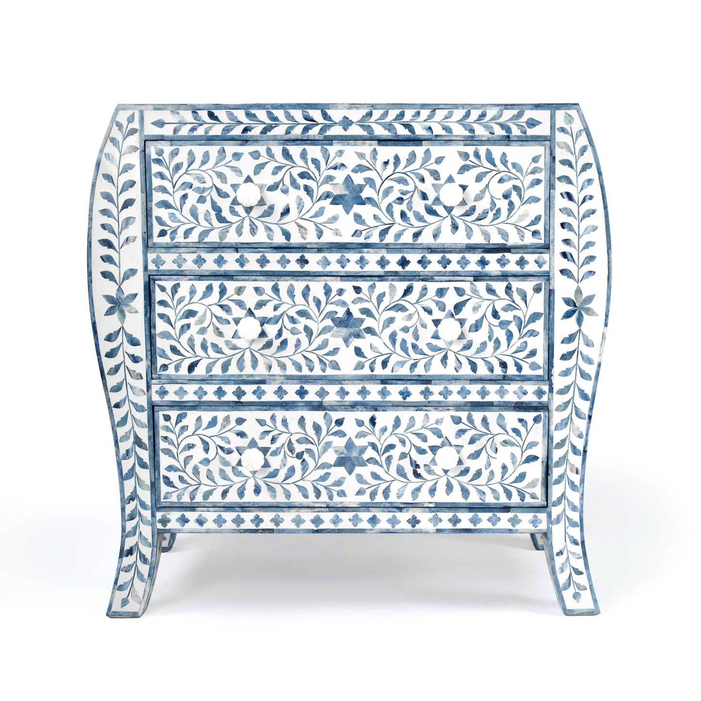 Trubadur and Bone Inlay 3 Drawer Chest in White and Blue  5531417