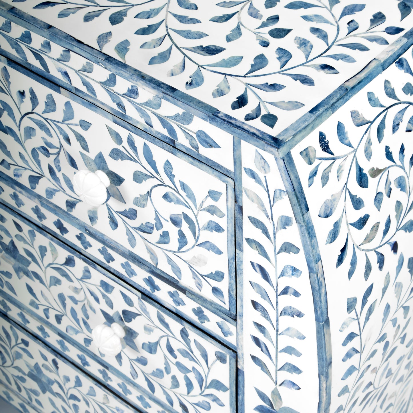 Trubadur and Bone Inlay 3 Drawer Chest in White and Blue  5531417