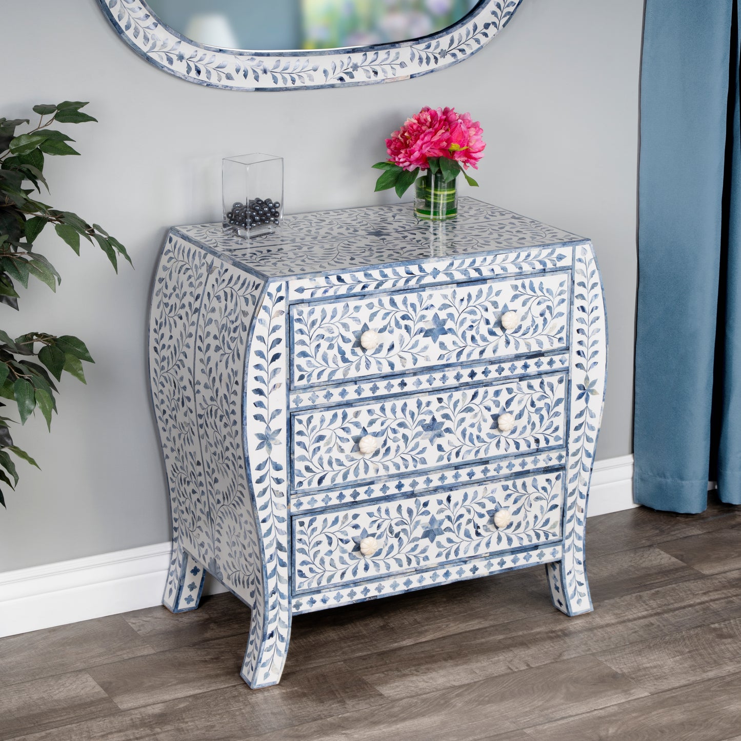 Trubadur and Bone Inlay 3 Drawer Chest in White and Blue  5531417